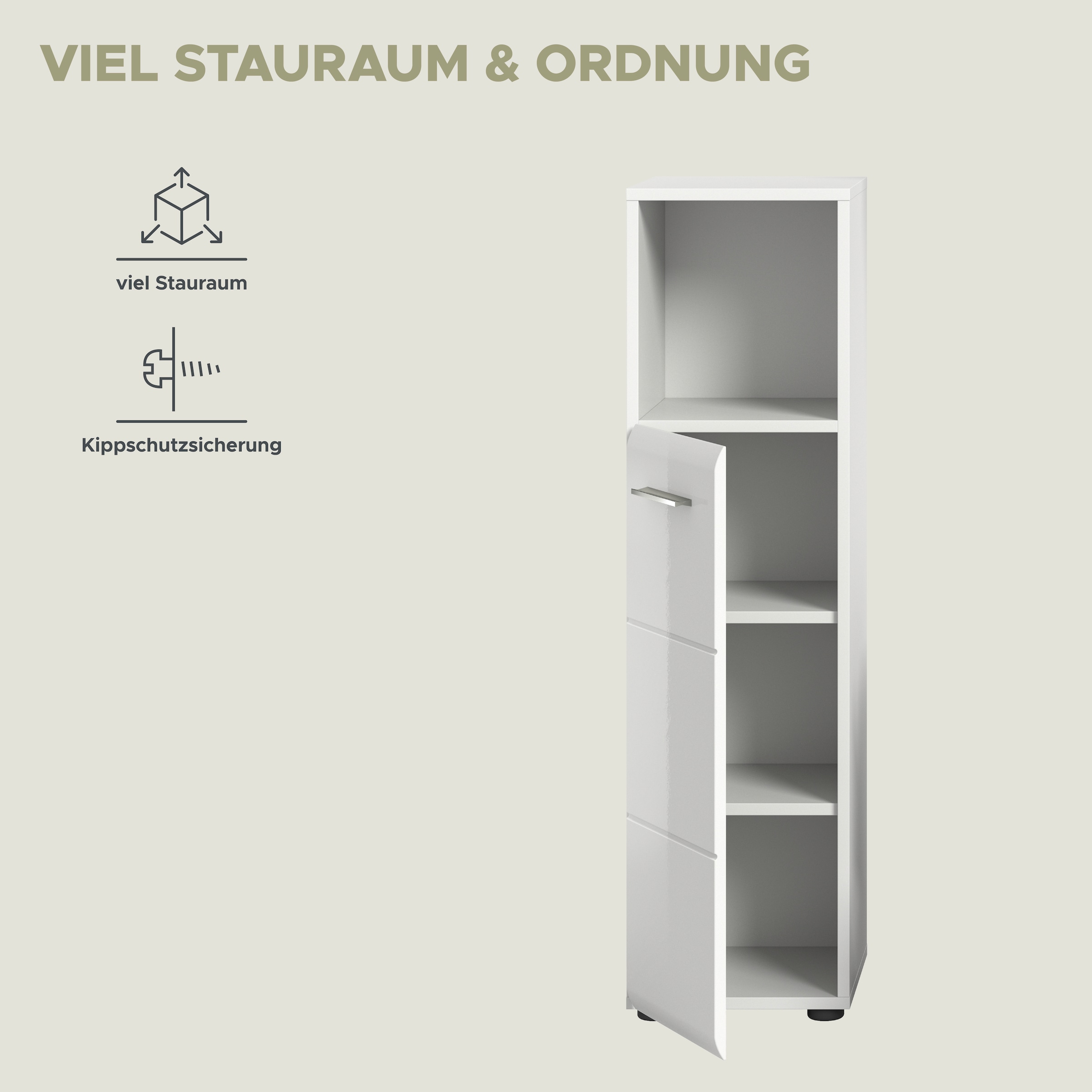 welltime Stauraumschrank »FLORENZ, TOPSELLER!, Höhe 110 cm, 1 Tür, 2 Fachböden, 1 offenes Fach« TOPSELLER!, 1 Stk. tlg. Türanschlag wechselbar, hochwertige MDF Front, Badschrank, Bad