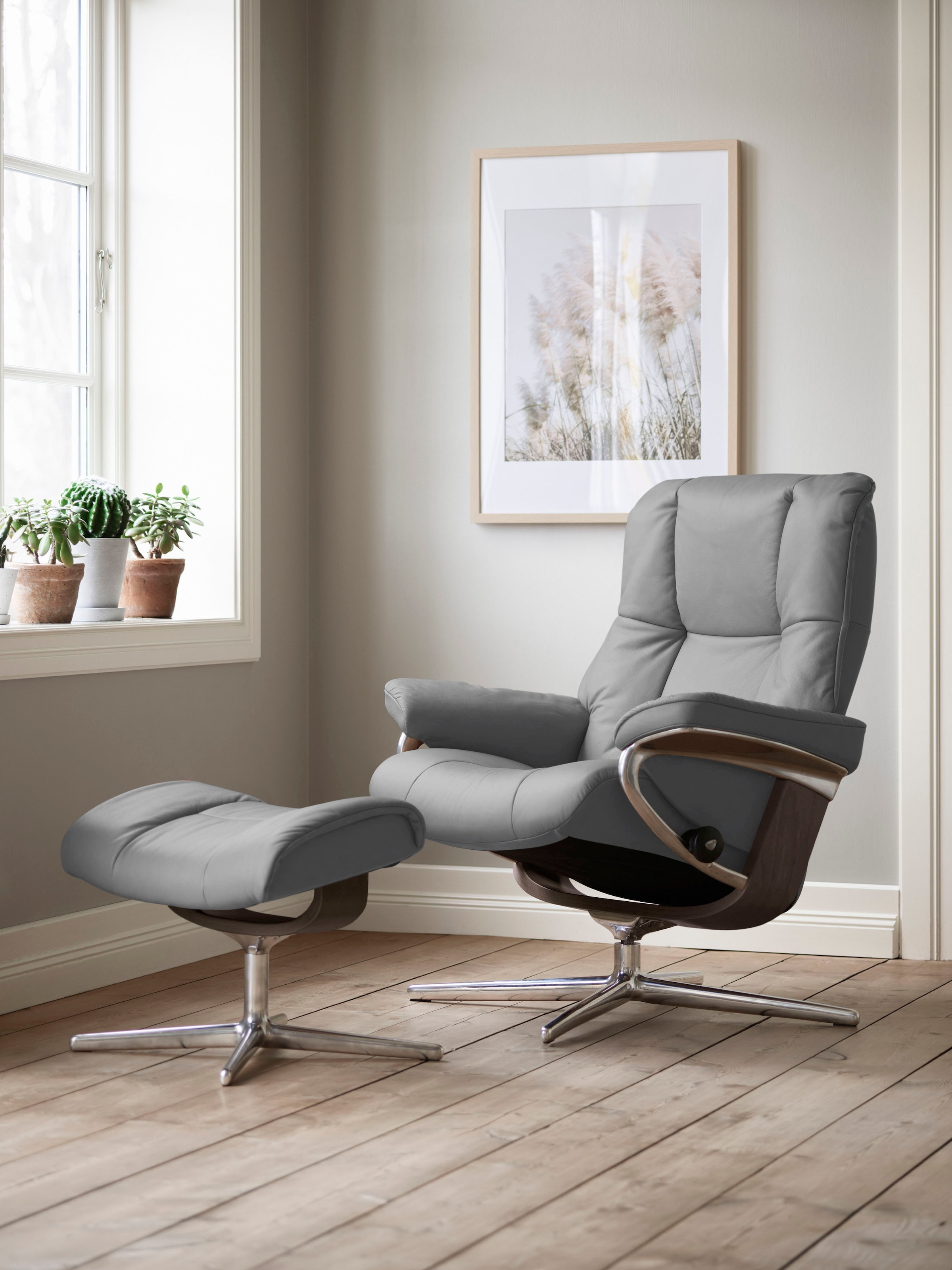 Stressless® Relaxsessel »Mayfair« Set, Relaxsessel mit Hocker,  mit Hocker, mit Cross Base, Größe S, M & L, Holzakzent Wenge