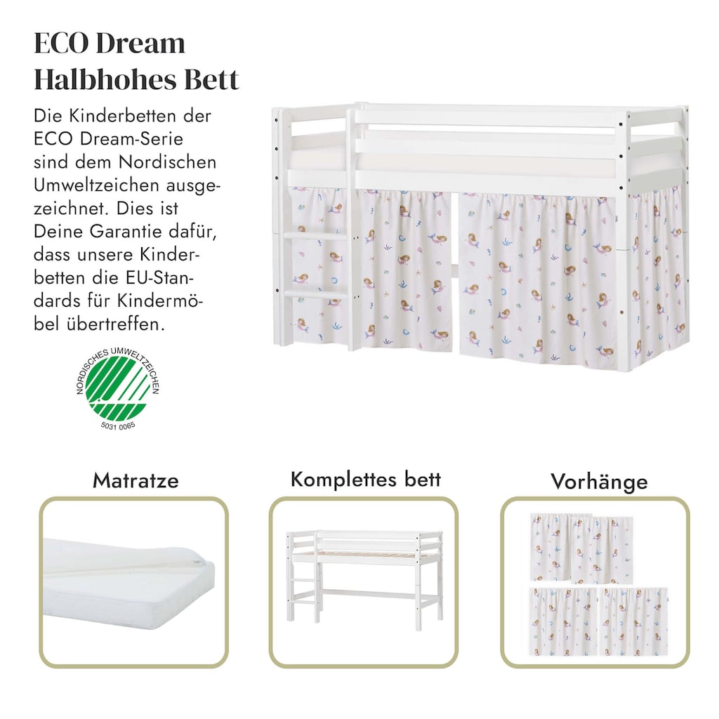 Hoppekids Spielbett »ECO Dream«, Massivholzbett mit Meerjungfrau-Vorhang, Matratze & 2 Größen wählbar