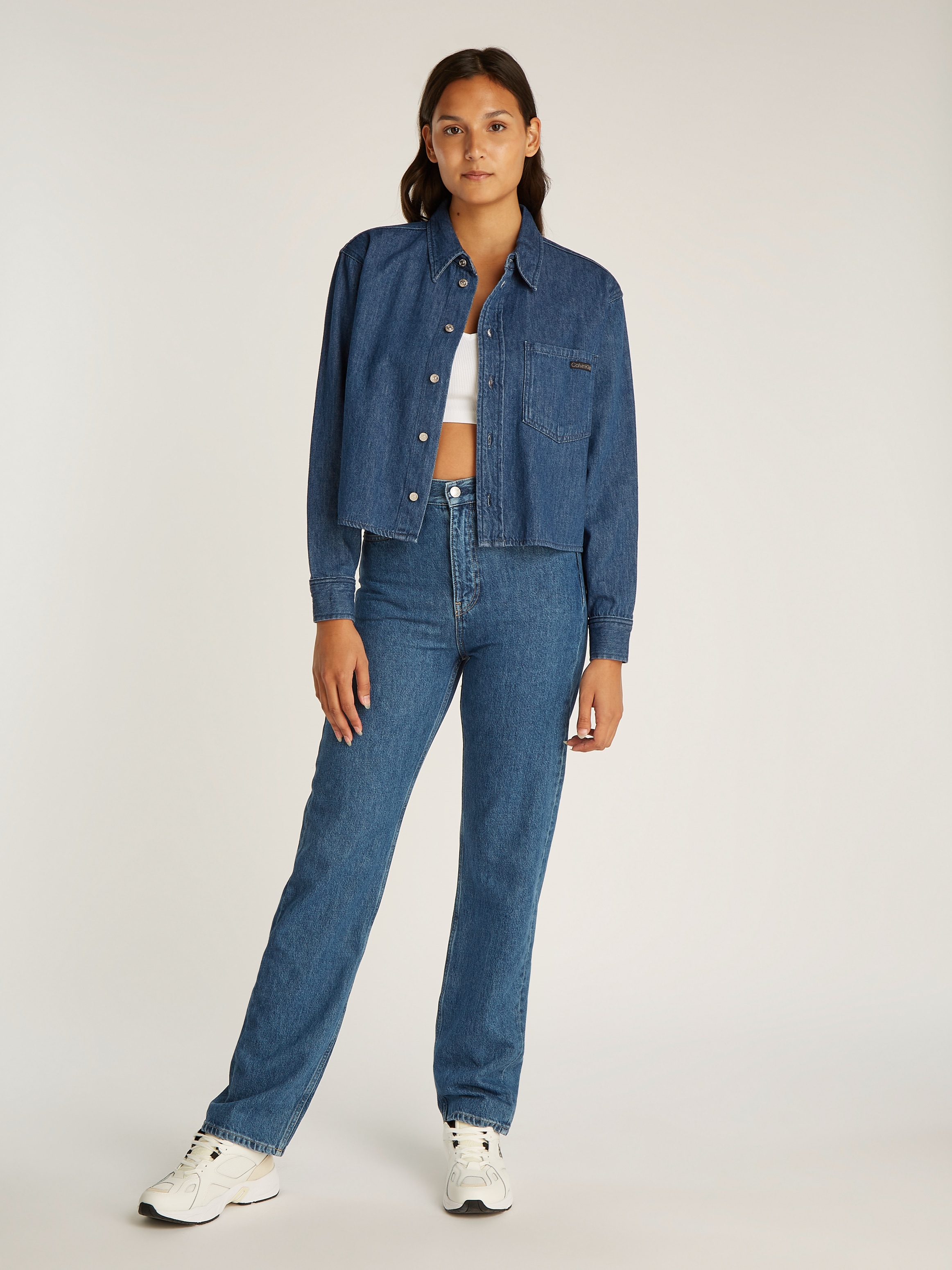 Calvin Klein Jeans Jeansbluse »CROPPED DAD DENIM SHIRT«, in blauer Waschung