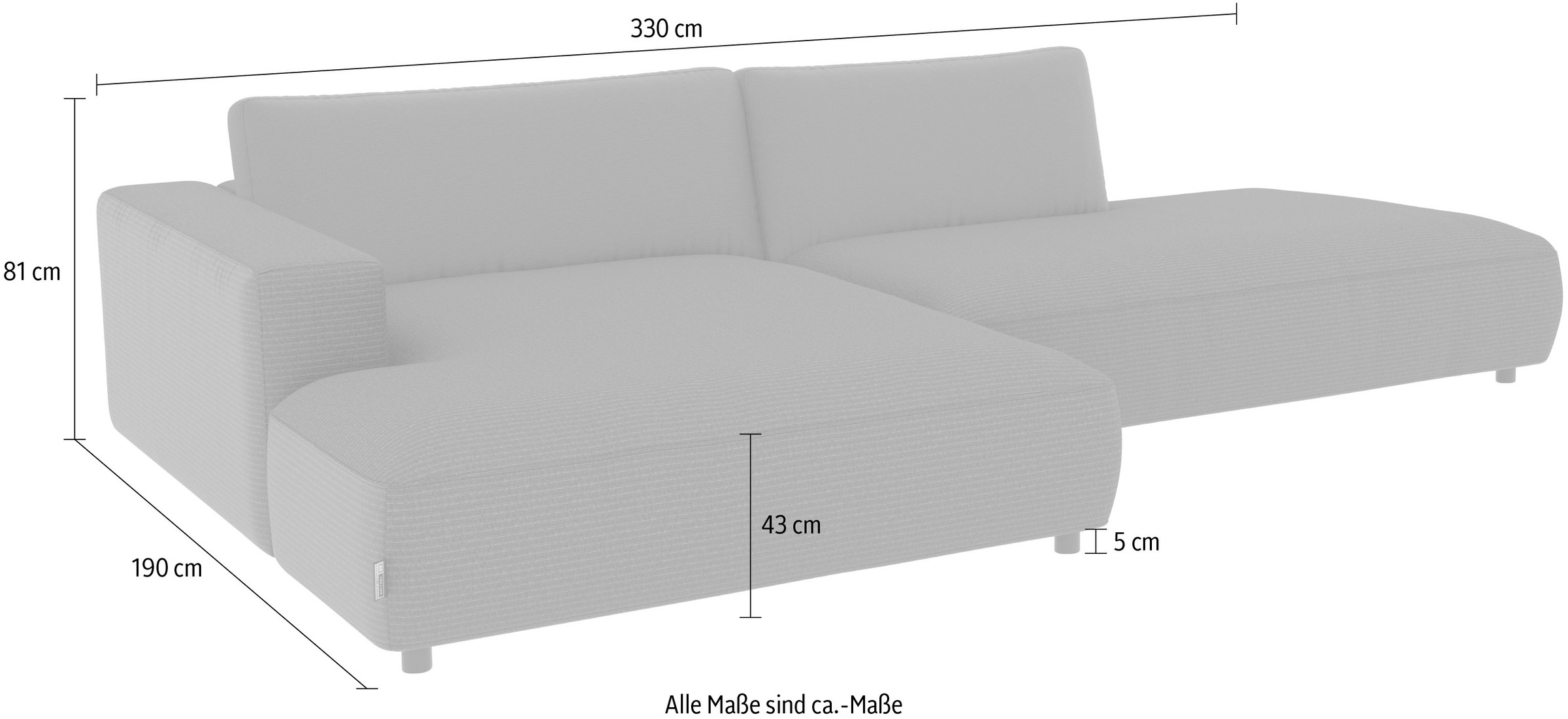 Musterring Ecksofa »Lucia«, verschiedene Farben, großer Longchair mit Armlehne, B330 x T190 cm