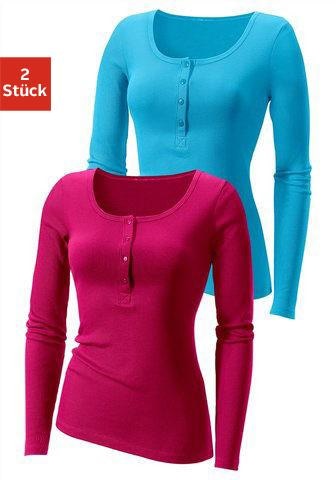 H.I.S Langarmshirt "mit kurzer Knopfleiste" 2er-Pack, feine Rippqualität aus reiner Baumwolle