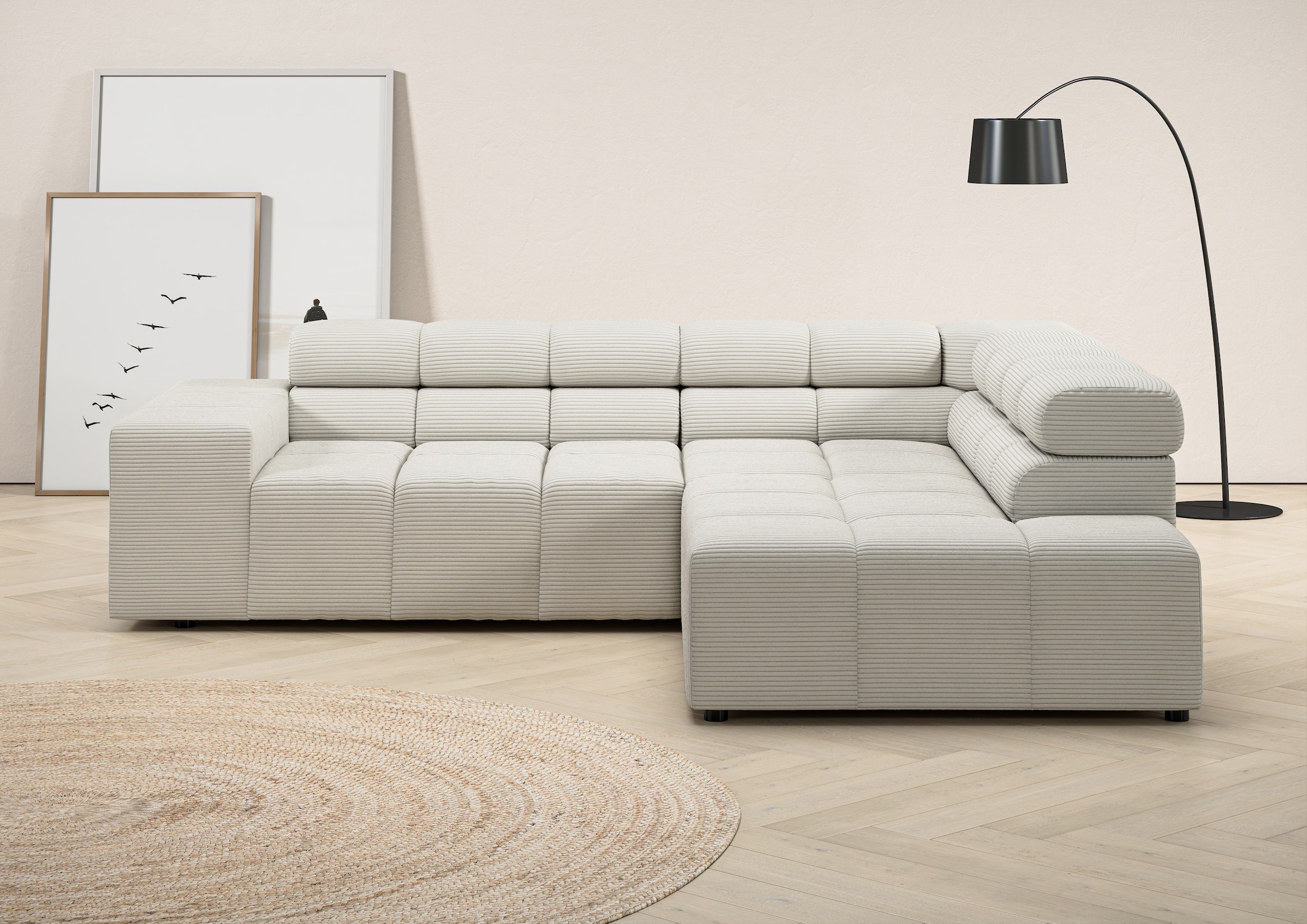 Home affaire Ecksofa »Ancona, incl. Kopfteilverstellung + 3 Zierkissen, L-Form, Breite 249cm« wahlweise motorische Sitztiefenverstellung, B/T(H: 249/215/70 cm
