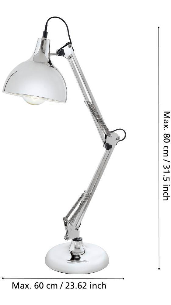 EGLO Tischleuchte »BORGILLIO Tischlampe, Stahl, E27, IP20, Schreibtischlampe, Lampe«, 1 flammig, Leuchtmittel E27 | ohne Leuchtmittel, Tischleuchte, L40 x B19 x H71 cm, chrom, 1X40W exkl.