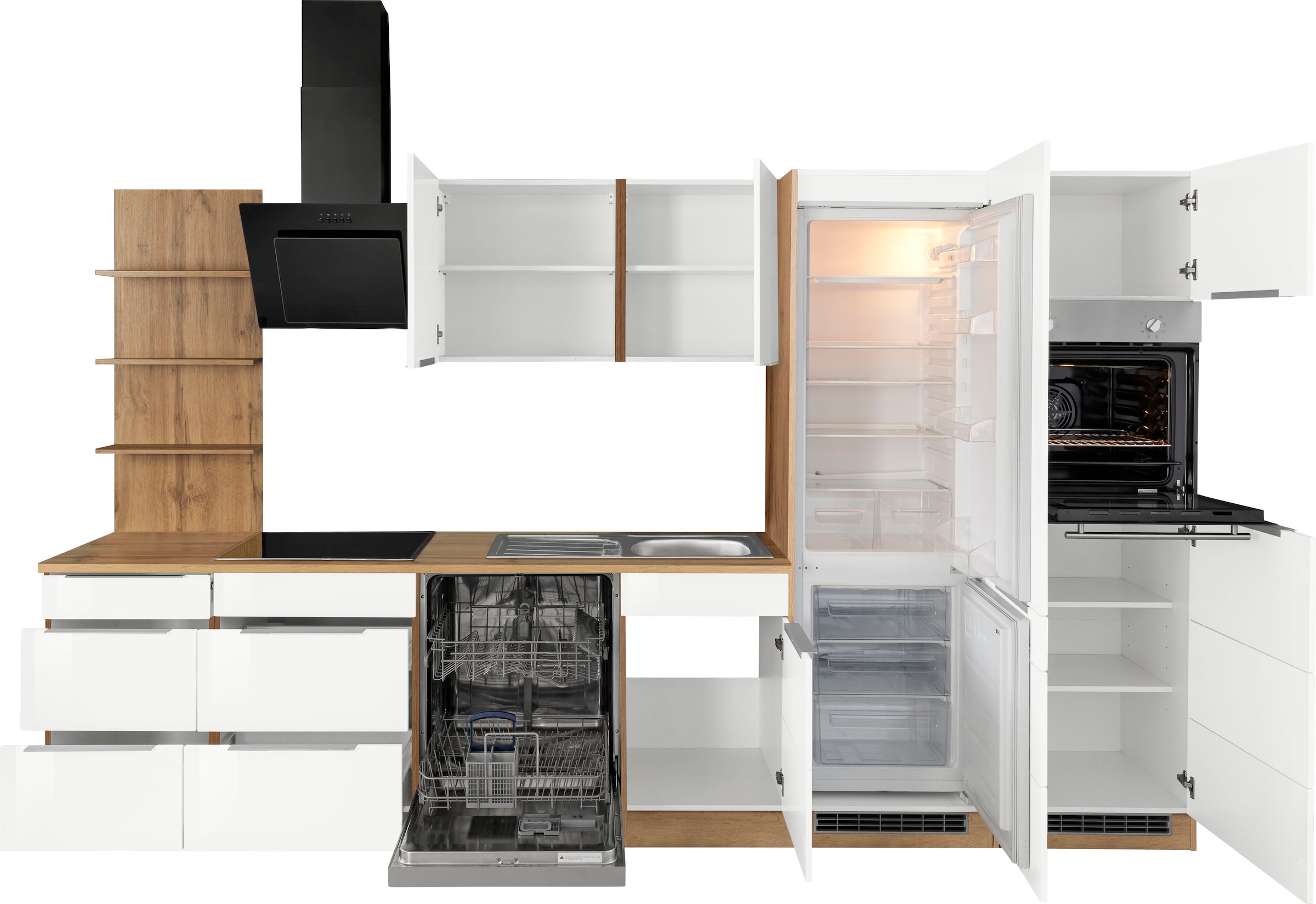 KOCHSTATION Küchenzeile »KS-Brindisi Breite 340 cm«, wahlweise mit E-Geräten und Induktion, mit MDF-Fronten und Regal