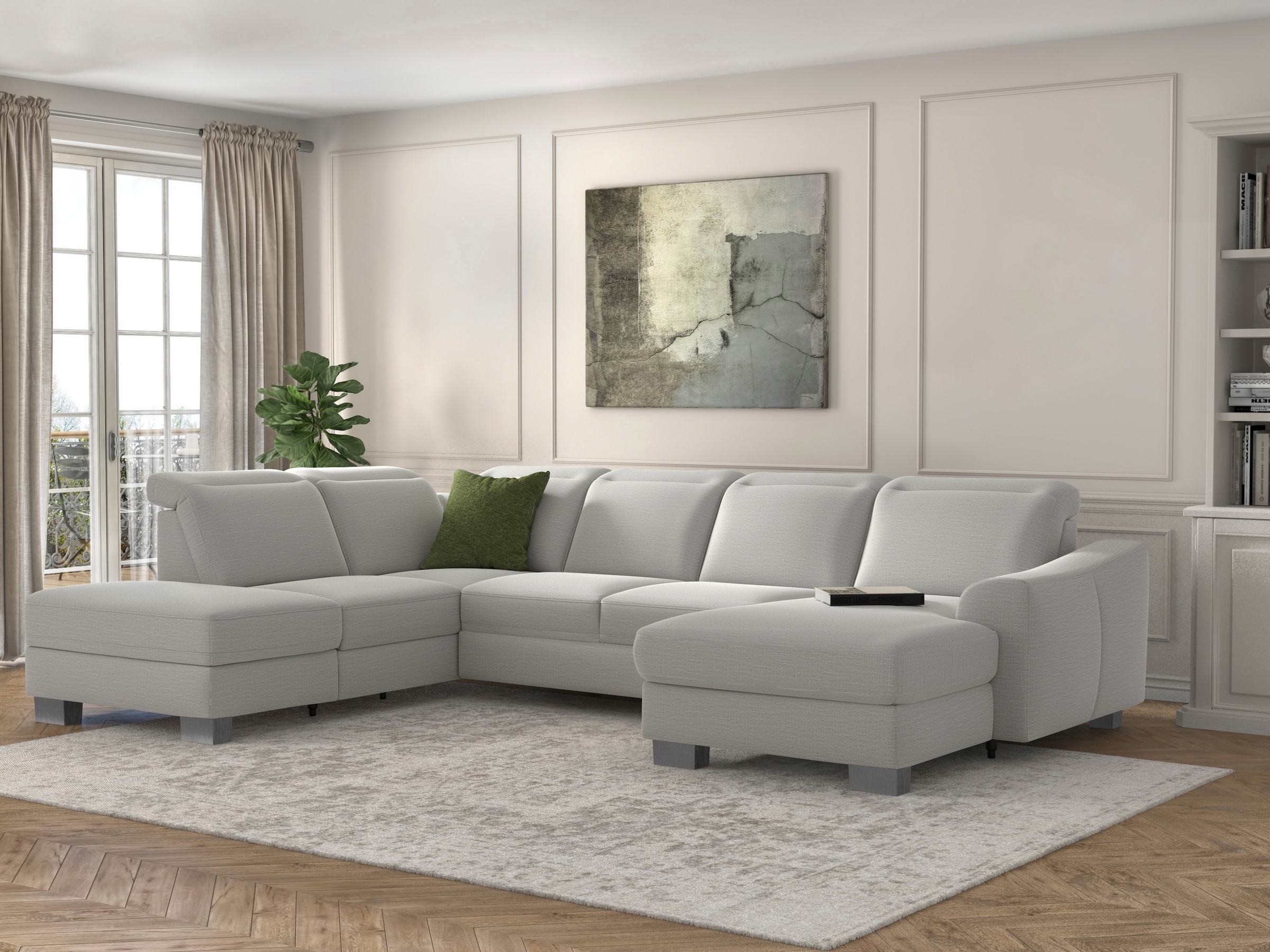 sit&more Wohnlandschaft »Dundee U-Form« mit Federkern und Edelstahlfüßen, wahlweise mit Kopfteilverstellung