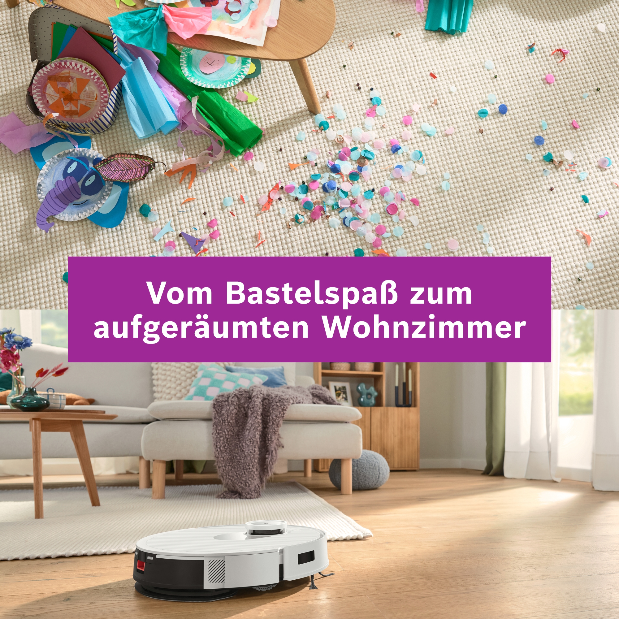 BOSCH Saugroboter »Spotless + BCRD1W, Saugroboter mit Wischfunktion, 11.000 Pa Saugkraft«, Trocken-Servicestation, Infrarot Navigation, Carbon Bürste