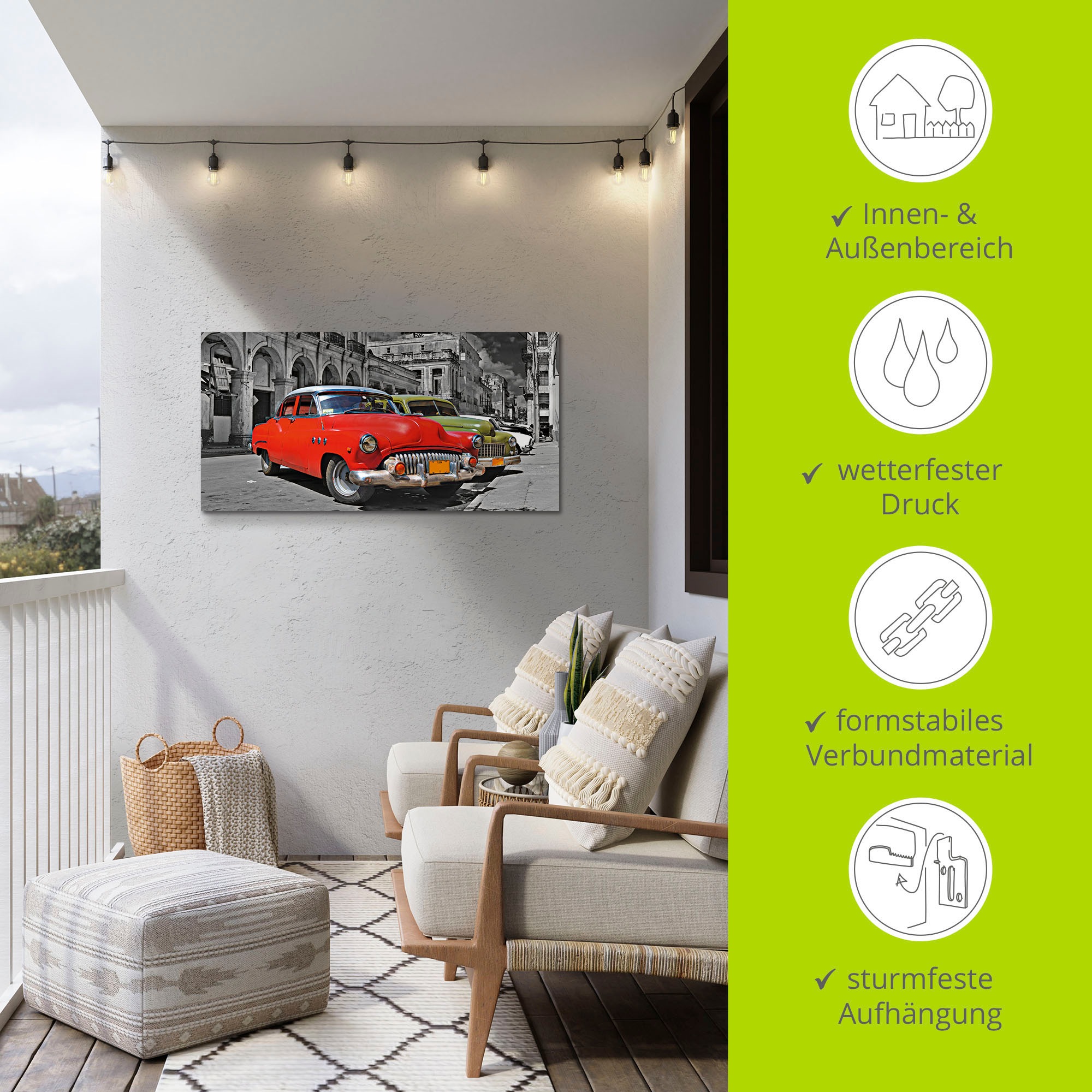 Artland Wandbild »Ansicht von bunten Havanna Autos« Auto 1 Stk. tlg. als Alubild, Outdoorbild, Leinwandbild, Wandaufkleber, versch. Größen