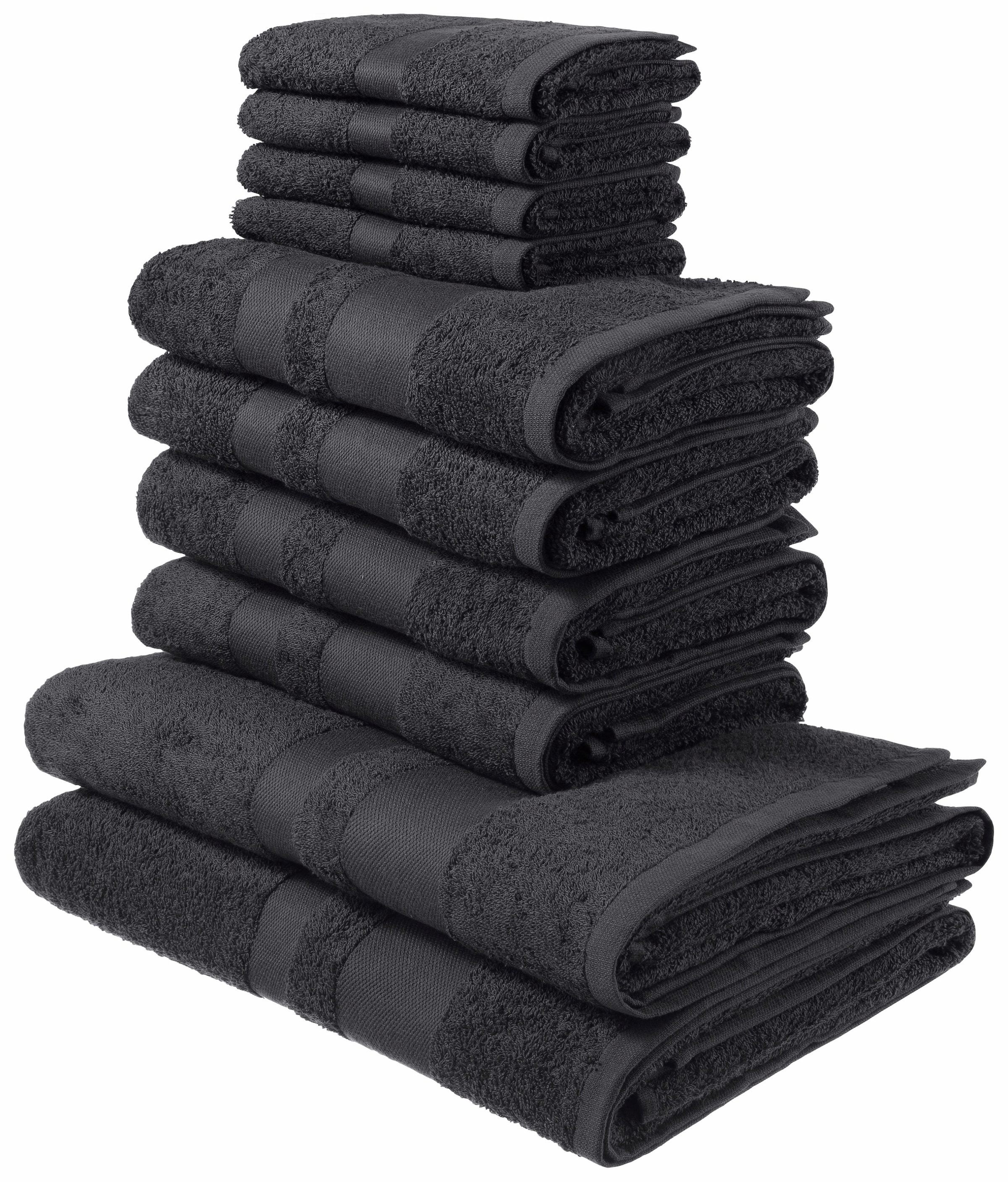 my home Handtuch Set »Vanessa«, Set, 10 tlg., Walkfrottee, Handtücher mit  Bordüre, einfarbiges Handtuch-Set aus 100% Baumwolle | Handtuch-Sets