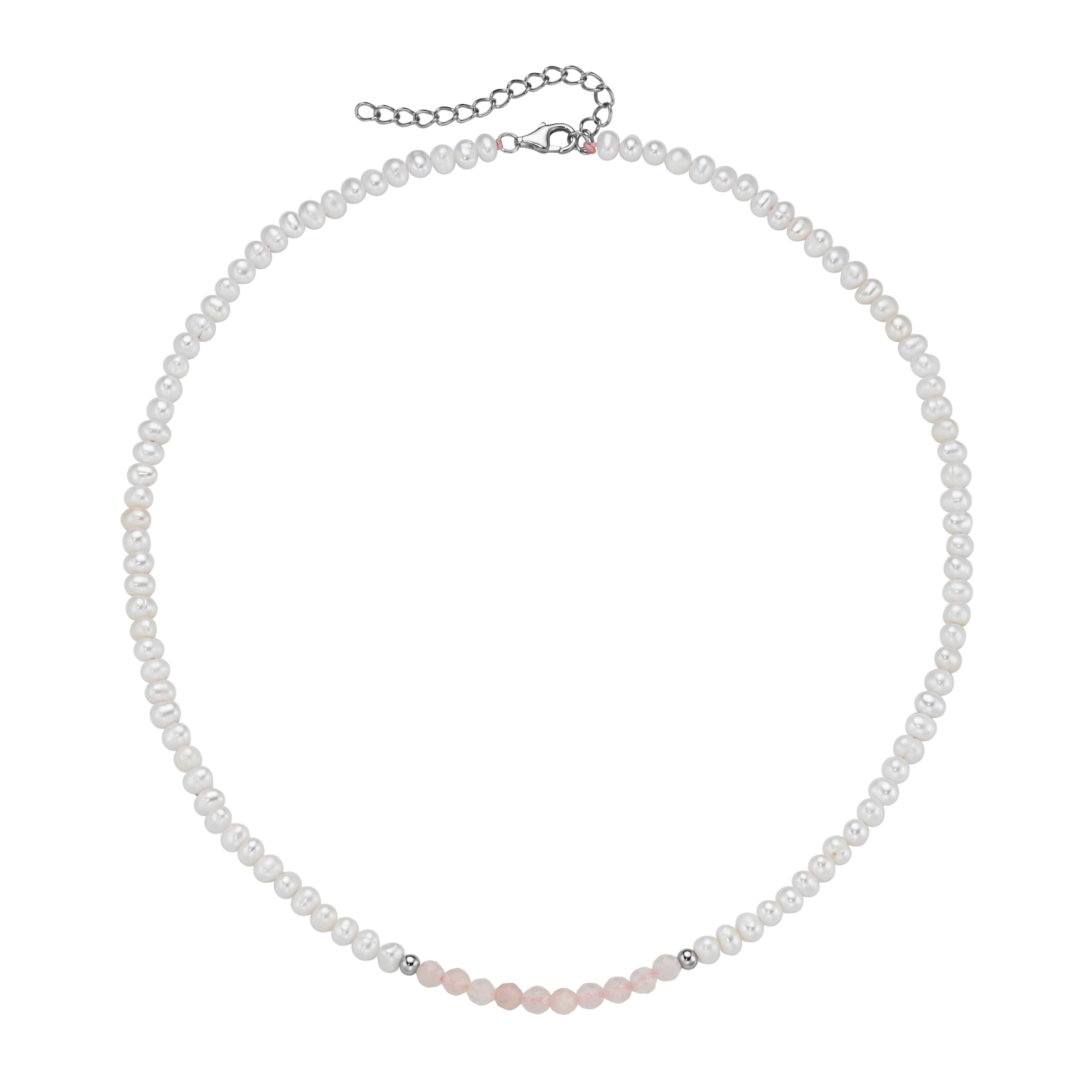 Smart Jewel Collier »Collier mit Süßwasser-Perlen und Rosenquarz, Silber 925«