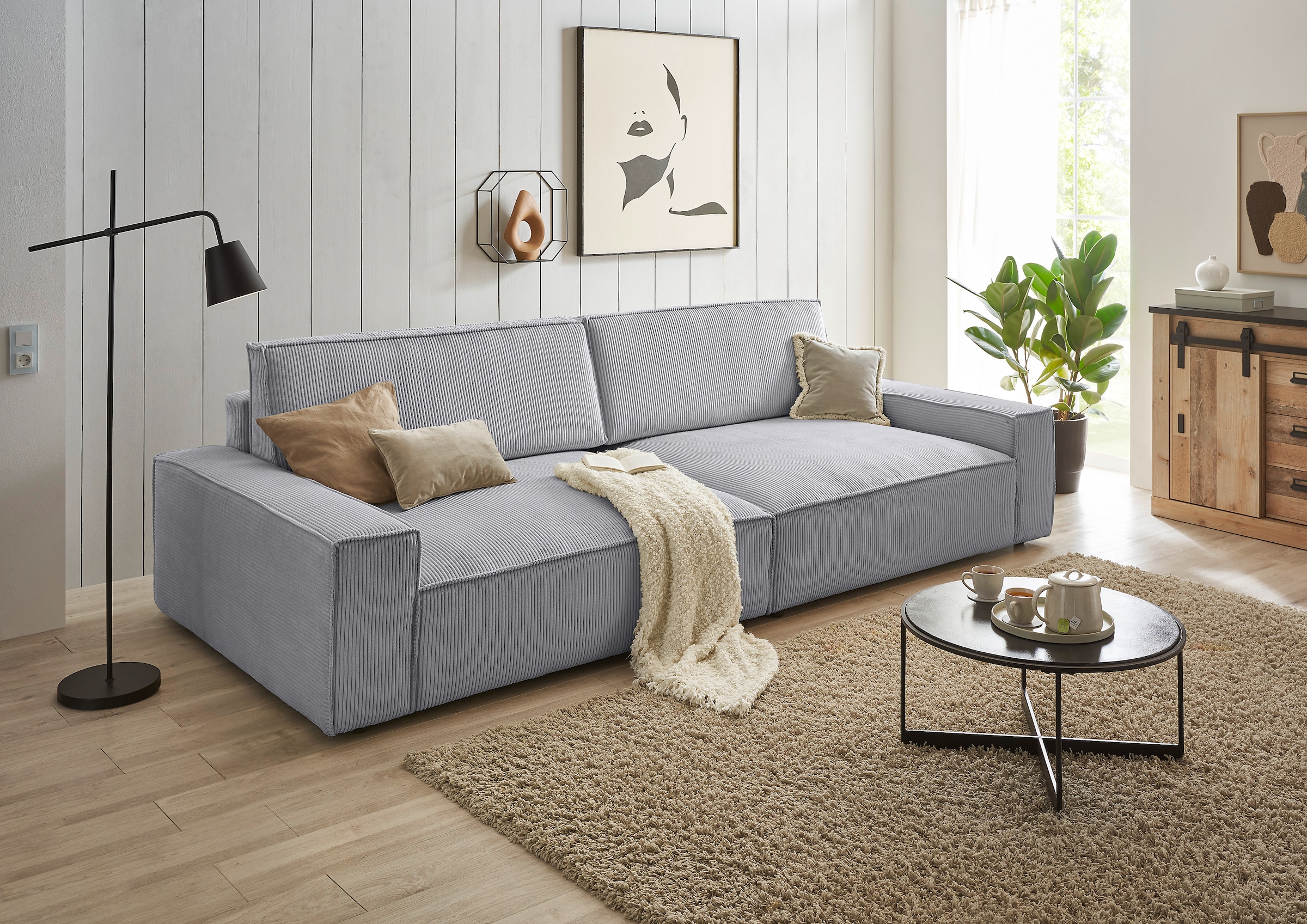 Home affaire Big-Sofa »NEU: SHERWOOD XXL, Big-Sofa (316cm), extra tiefe Sitzfläche 95 cm«, bequemer Sitzkomfort, Cord u. Leinenoptik, Kedernaht