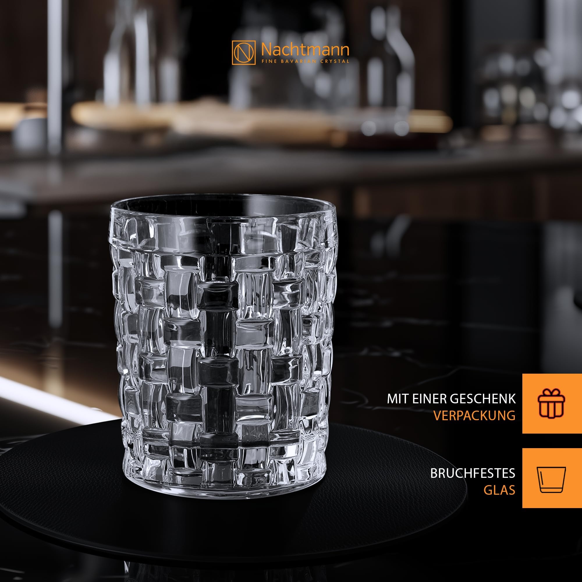 Nachtmann Whiskyglas »Whiskygläser Bossa Nova 330 ml 4er Set transparent« Erhöhte Bruchfestigkeit, Kristallglas, spülmaschinenfest