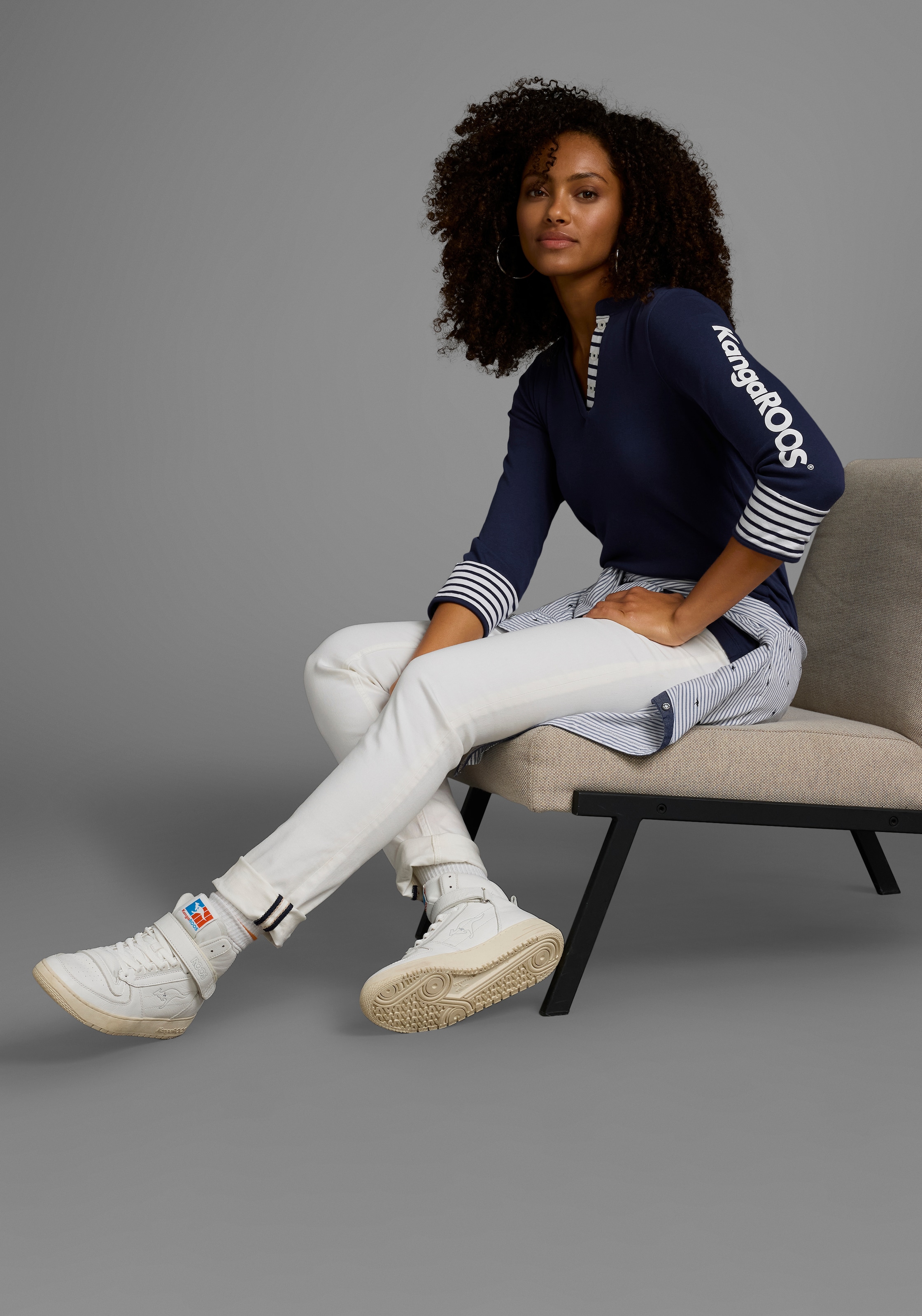 KangaROOS 3/4-Arm-Shirt 3/4-Arm,  figurbetonte Passform,  mit Logodruck