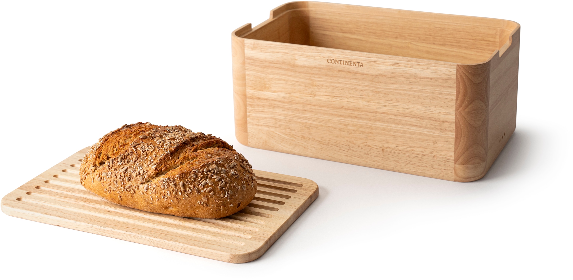 Continenta Brotkasten »mit Deckel, Gummibaum« 2 Stk. tlg. 36x23x16 cm, integriertes Brotschneidebrett