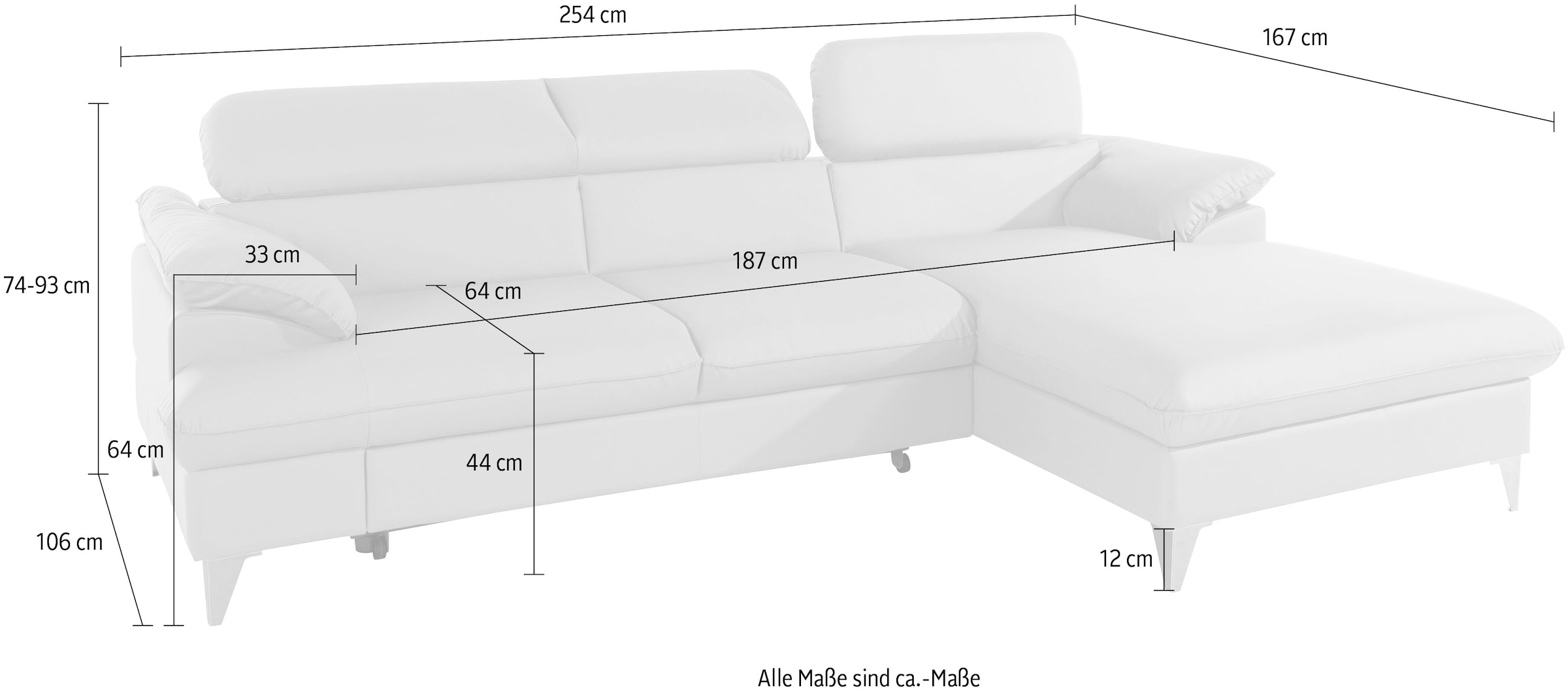COTTA Polstergarnitur »Caluso L-Form« 2 Stk. tlg. Set bestehend aus: Ecksofa mit Kopfteilverstellung & Hocker