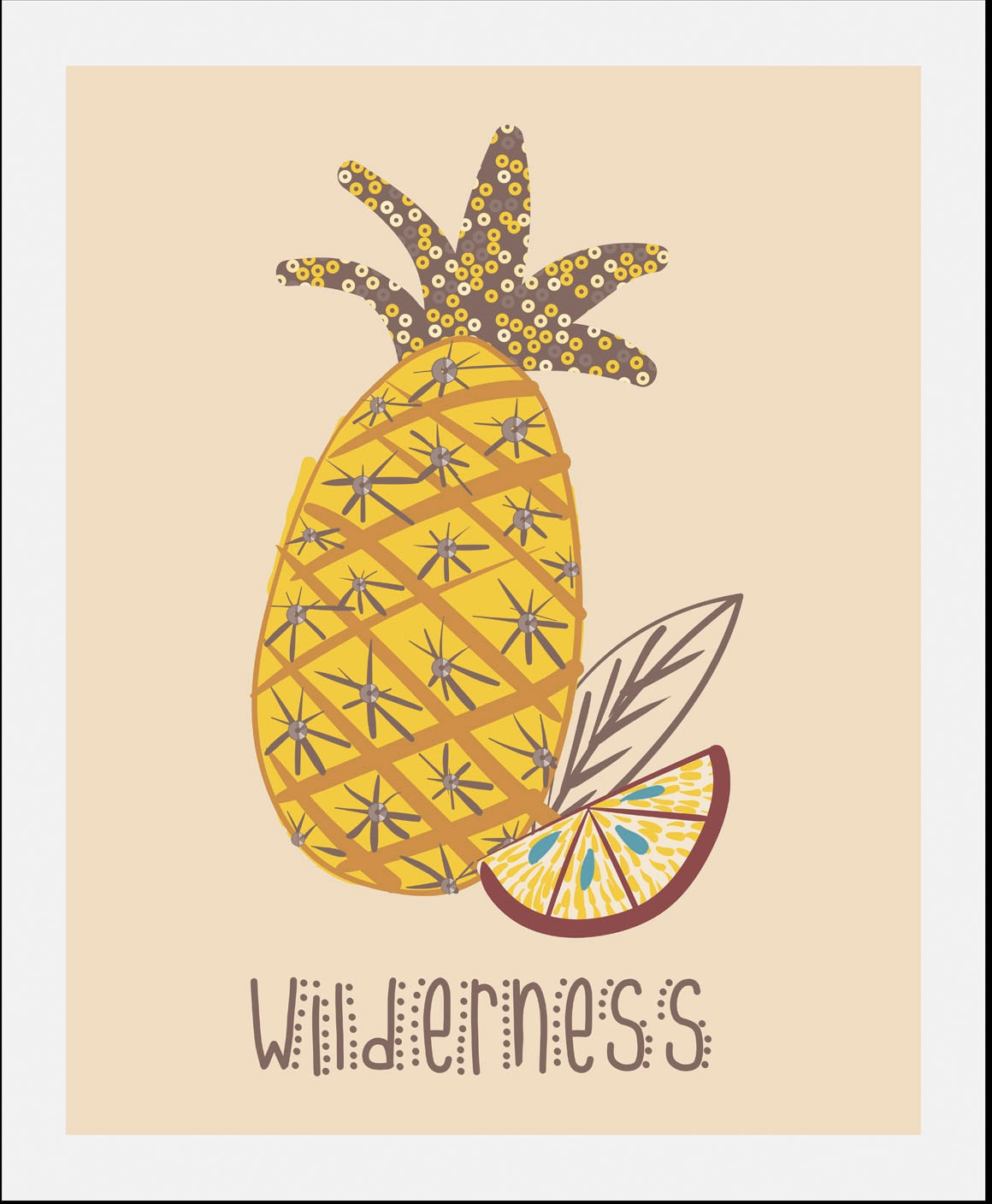 queence Bild »Wilderness«, Obst-Obst Bilder-Essen-Lebensmittel-Art-Kunst-Schriftzug-Ananas, (1 St.), HD Premium Poster-Druck inkl. Holzrahmen