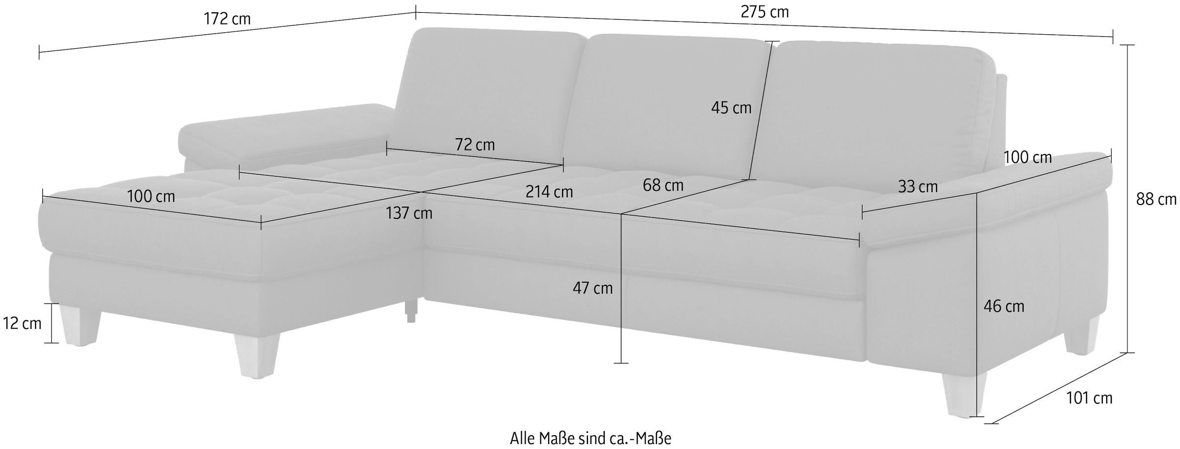 sit&more Ecksofa »Westham L-Form«, mit Recamiere, mit oder ohne Bettfunktion, Bettkasten, Füße Eiche