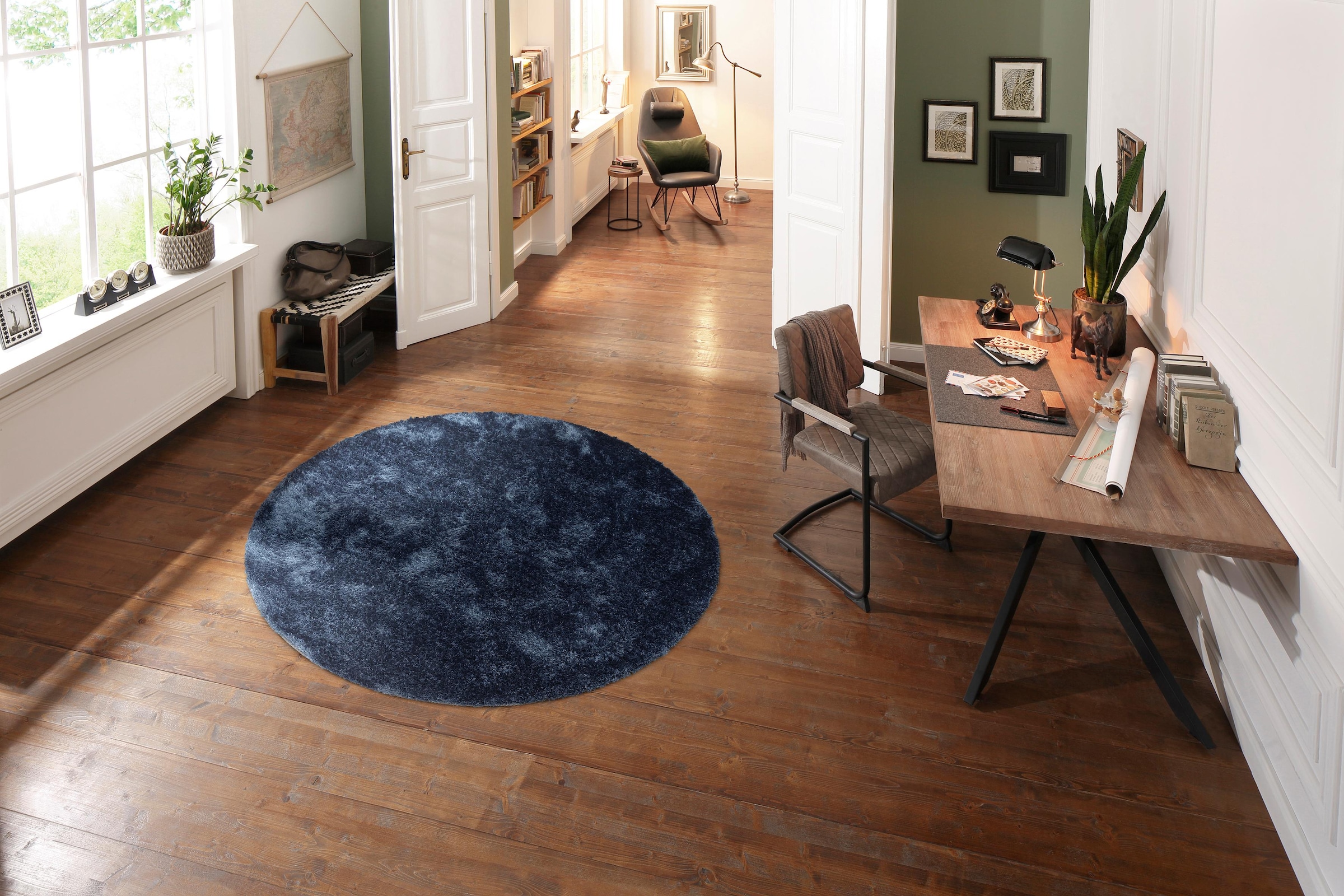 Bruno Banani Hochflor-Teppich »Dana Teppich, Kundenliebling«, rund, 30 mm Höhe, unifarben, Mikrofaser Teppiche, Wohnzimmer, Schlafzimmer, Esszimmer