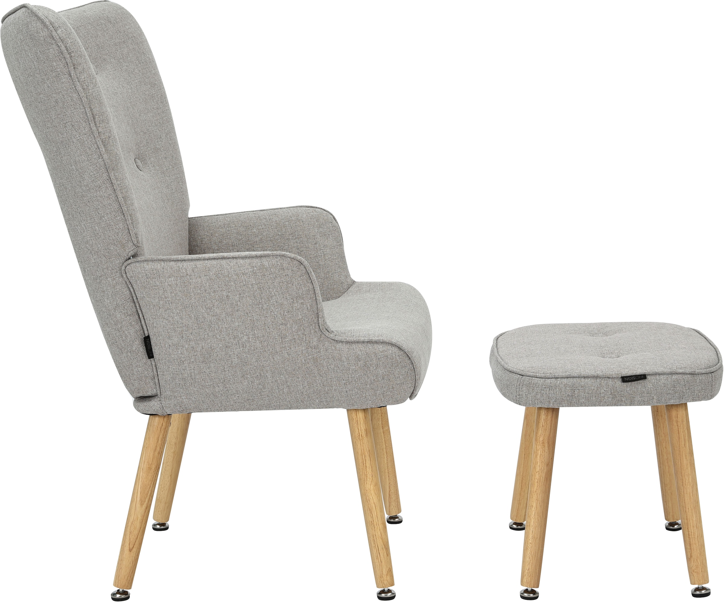 INOSIGN Ohrensessel »PERHAM, Sessel mit Hocker im Set, Knopfheftung, Massivholz-Füße,«, komfortabler Relaxsessel und Sitz-Hocker mit Strukturbezug