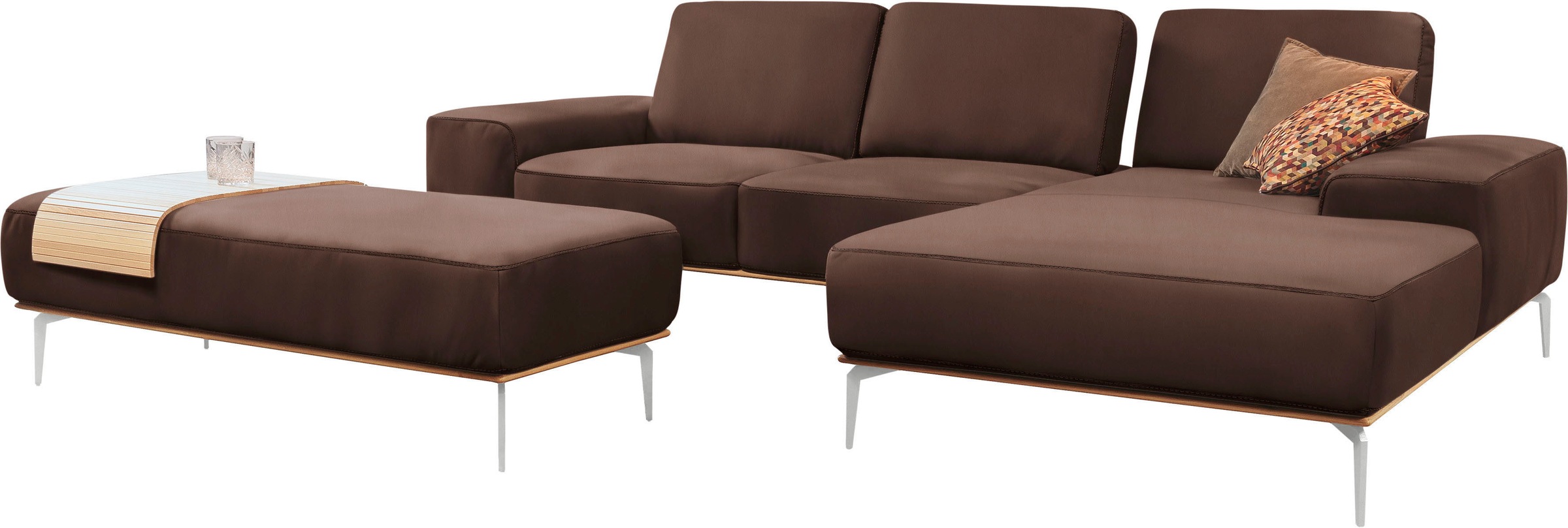 W.SCHILLIG Ecksofa »run, Designsofa, bequem, L-Form«, mit elegantem Holzsockel, Füße in Chrom glänzend, Breite 299 cm