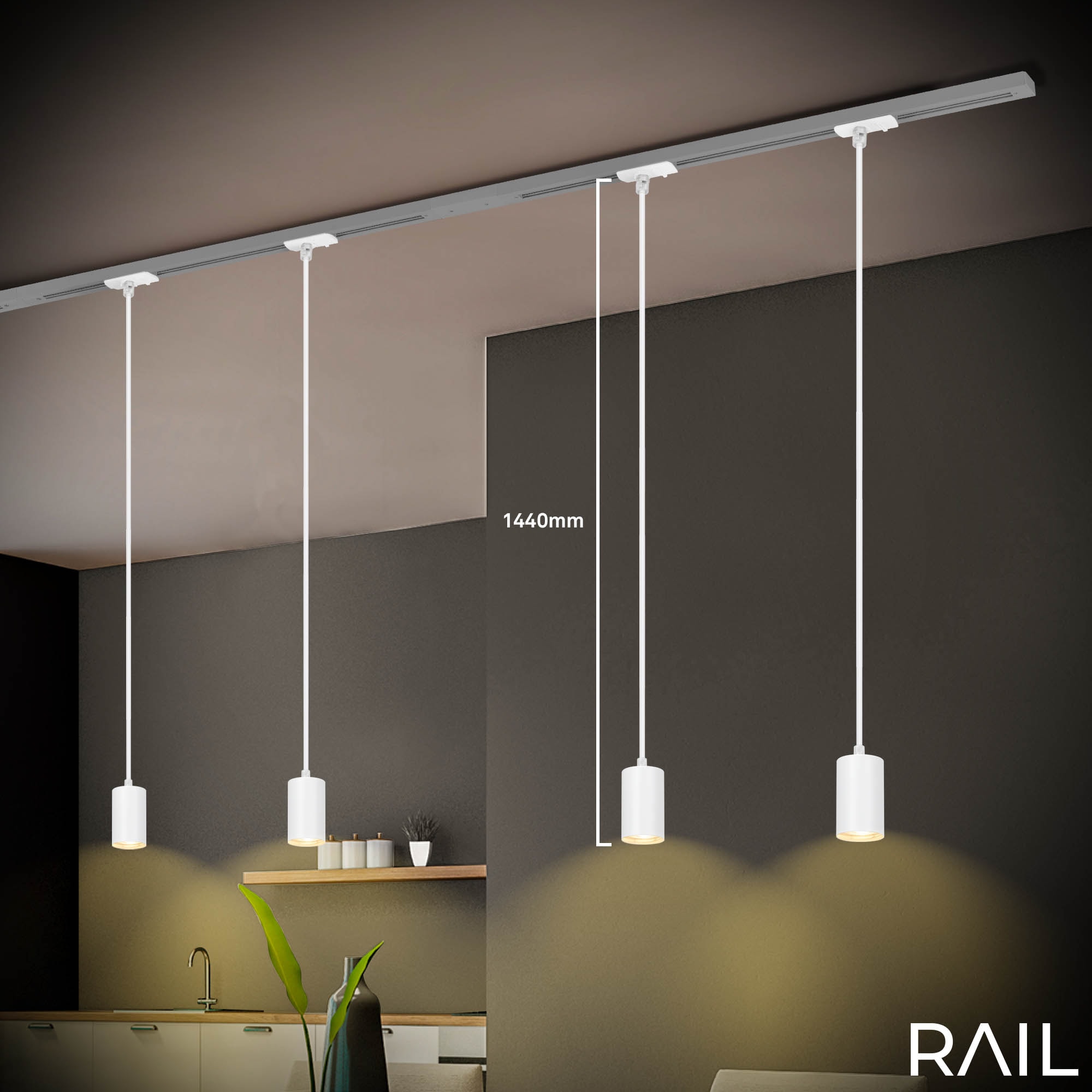 Briloner Leuchten Schienensystem-Leuchten »RAIL« GU10 1 Stk. Pendelleuchte 1440x80x55 mm Weiß max. 9W Schienensystem Rail Küche