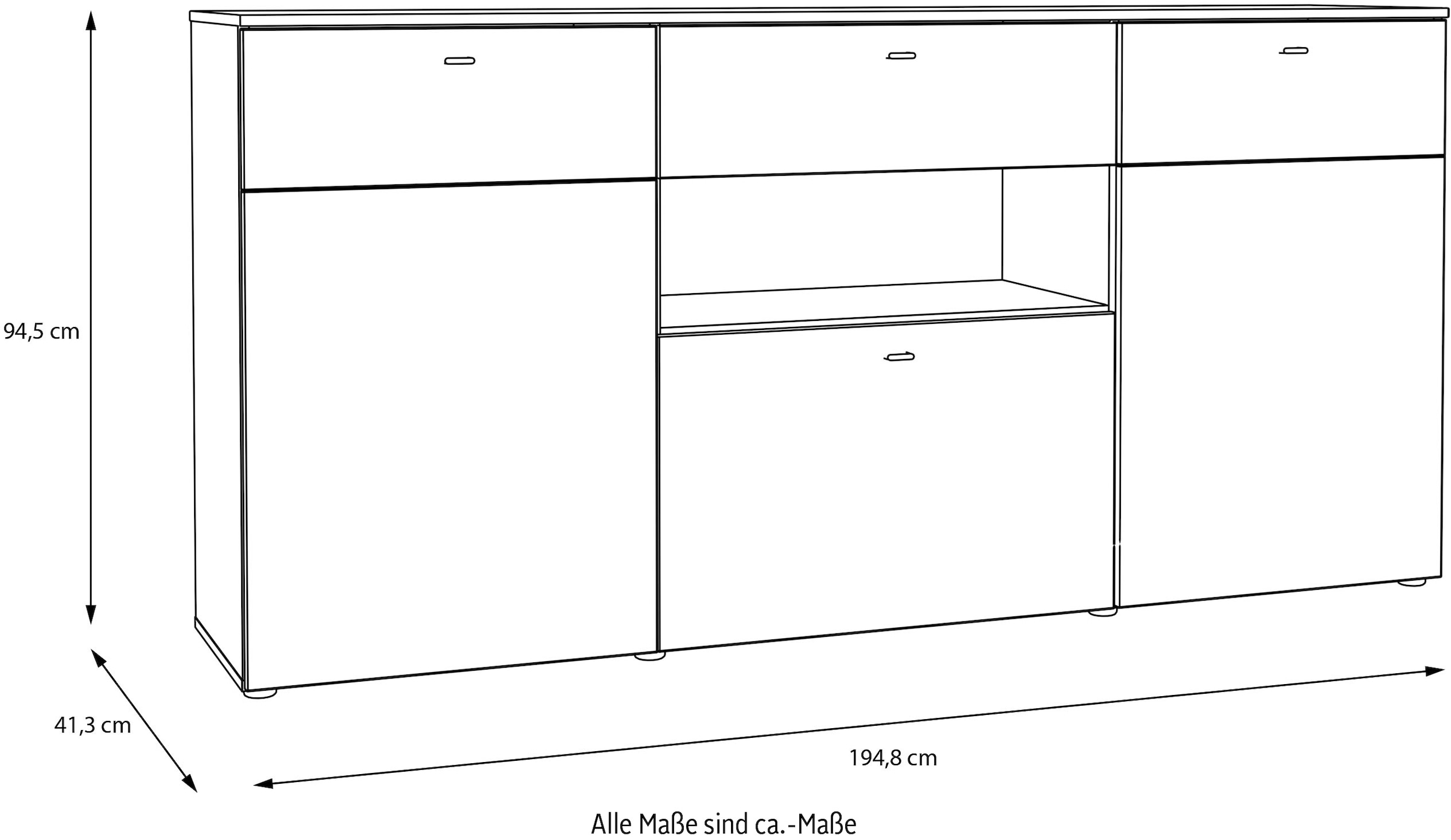 FORTE Sideboard »Como«, Kommode, Stauraumschrank, LED Beleuchtung, Soft Close, Stauraum