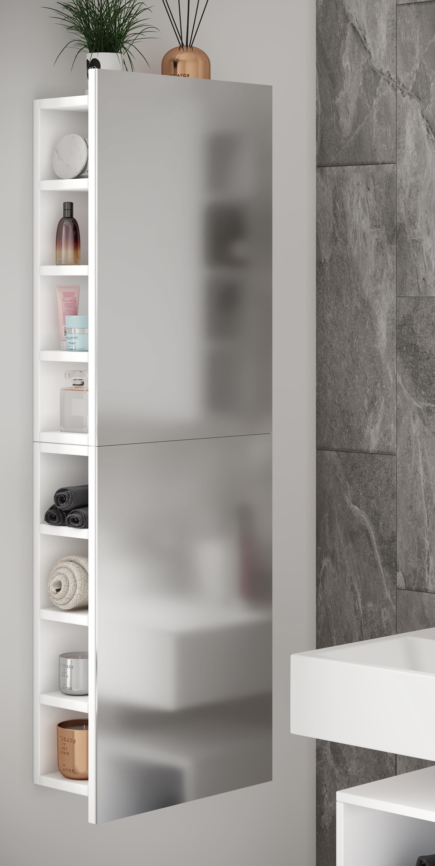 VCM Badspiegel »VCM Badschrank zeitlos | Maße ca. H. 118 x B. 40 x T. 15 cm | ausreichend Stauraum | Spiegelschrank - Flandu XL«, (VCM Flandu)