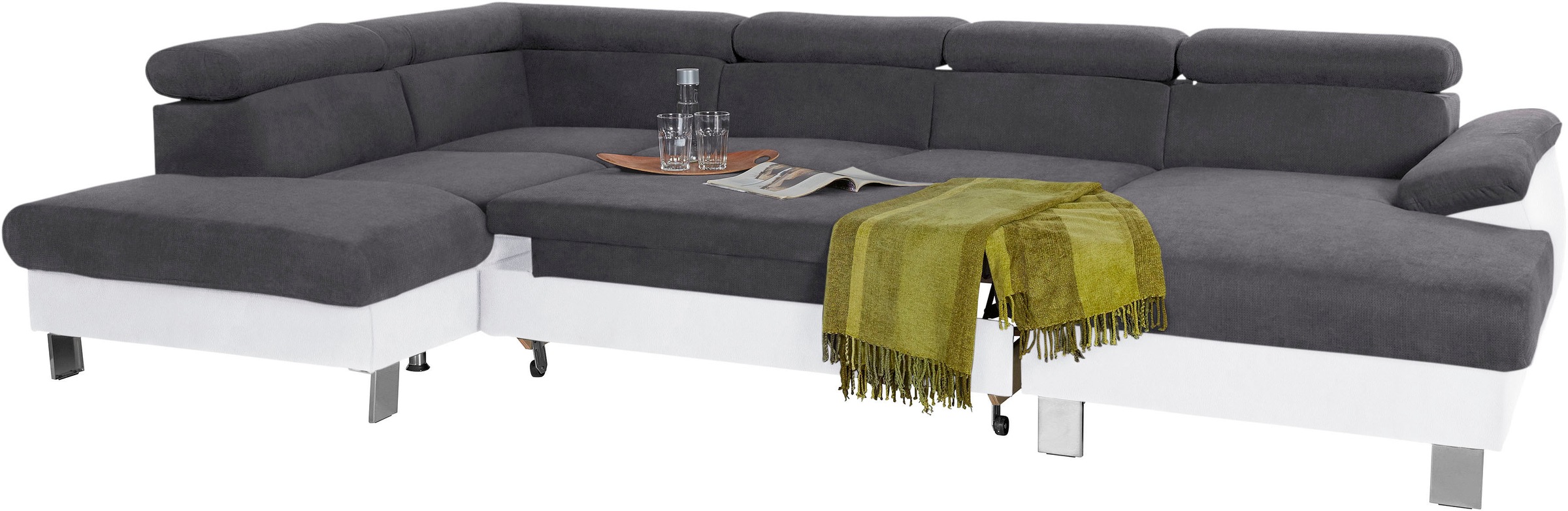 COTTA Wohnlandschaft »Komaris U-Form, B: 320 cm«, mit Kopfteilverstellung, optional Bettfunktion, Bettkasten & Licht