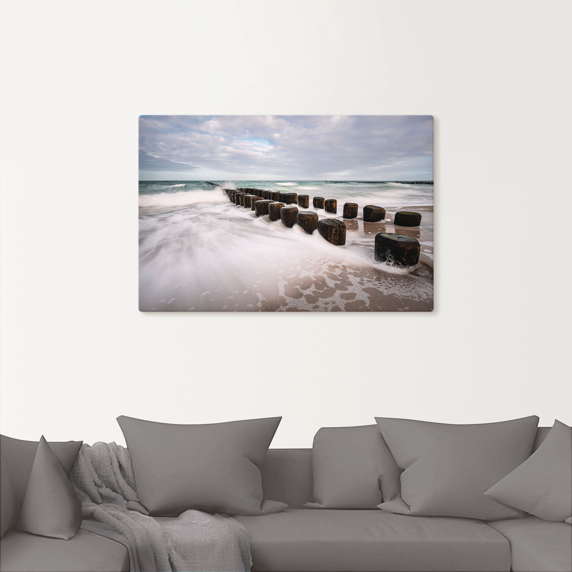Artland Wandbild »Buhnen an Ostsee an stürmischen Tag«, Küstenbilder, (1 St.), als Alubild, Outdoorbild, Leinwandbild in verschied. Größen