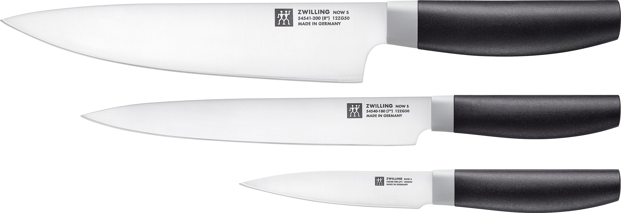 Zwilling Messer-Set »Nowo S«, (Set, 3 tlg., Spick- und Garniermesser 10 cm, Fleischmesser 18 cm, Kochmesser 20 cm), Edelstahl 18/10, farblichen Griffe, Eisgehärtete FRIODUR Klinge