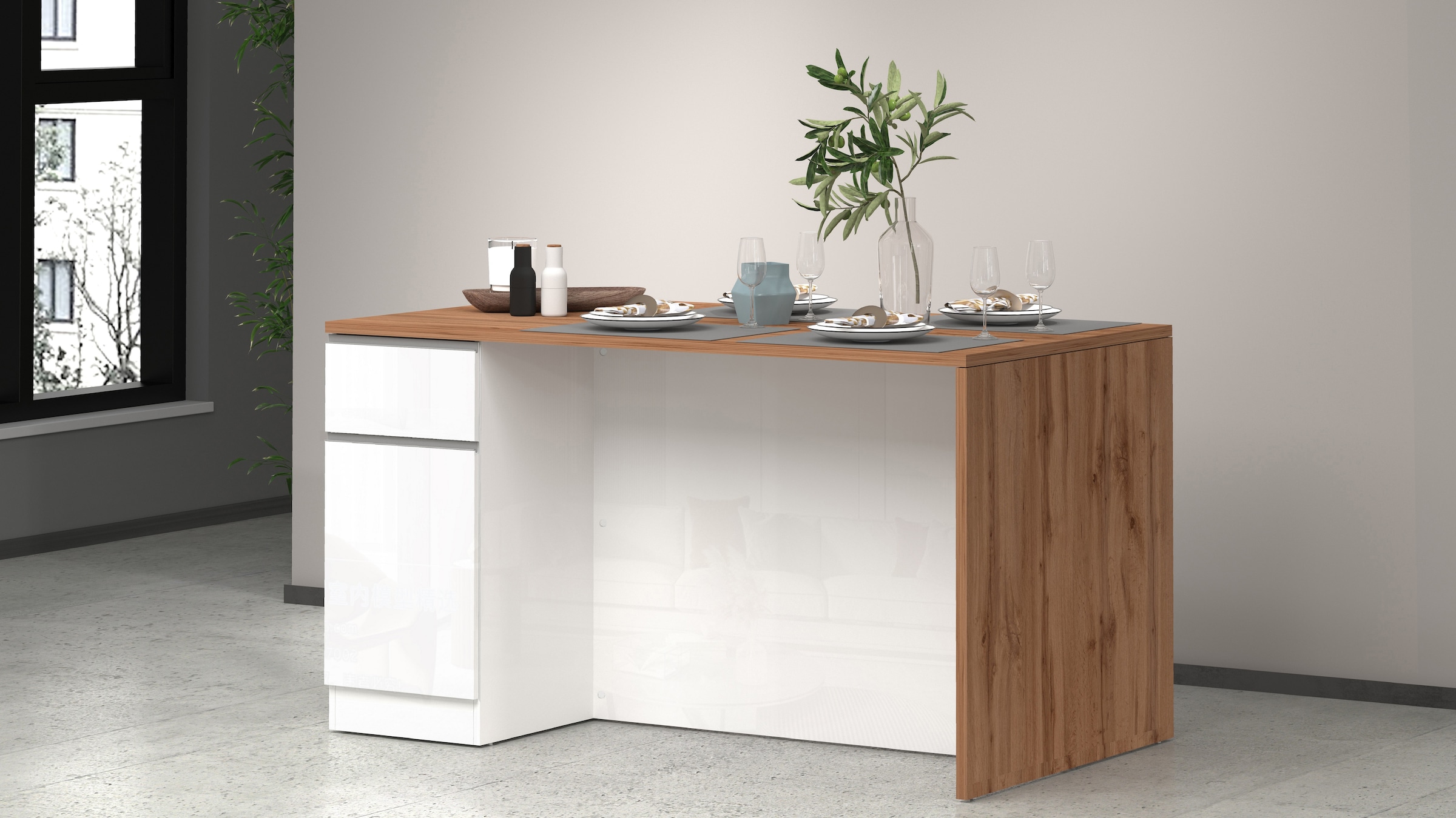 KOCHSTATION Kücheninsel »Sole,Kochinsel,Küchenarbeitsblock,Inselküche,Arbeitsinsel«, Breite 160 cm mit 2 Türen,2 Schubkästen, Aluminiumgriff