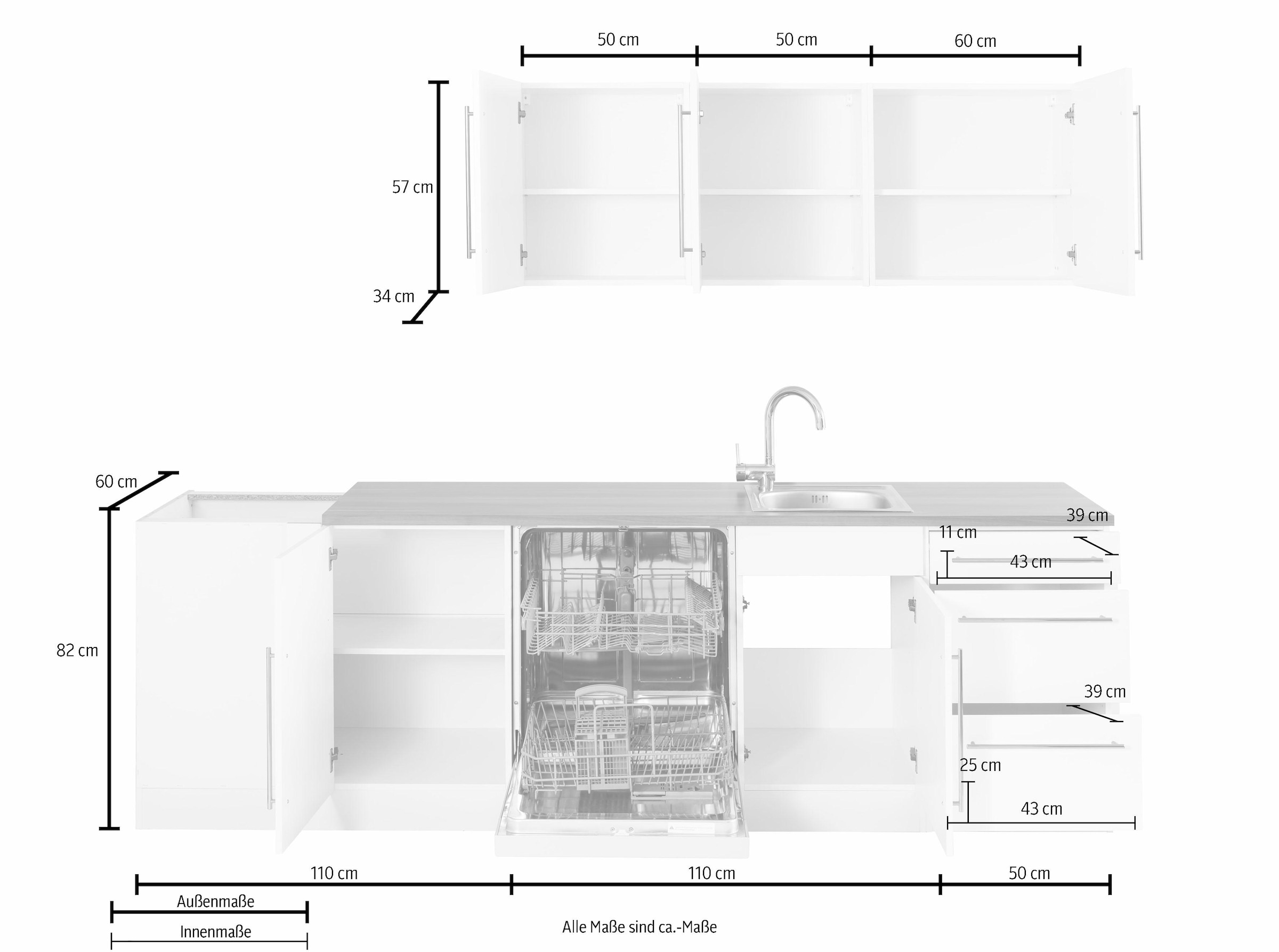 HELD MÖBEL Winkelküche »Samos«, mit E-Geräten, Stellbreite 260 x 270 cm mit  Stangengriffen aus Metall auf Raten bestellen | Unterschränke