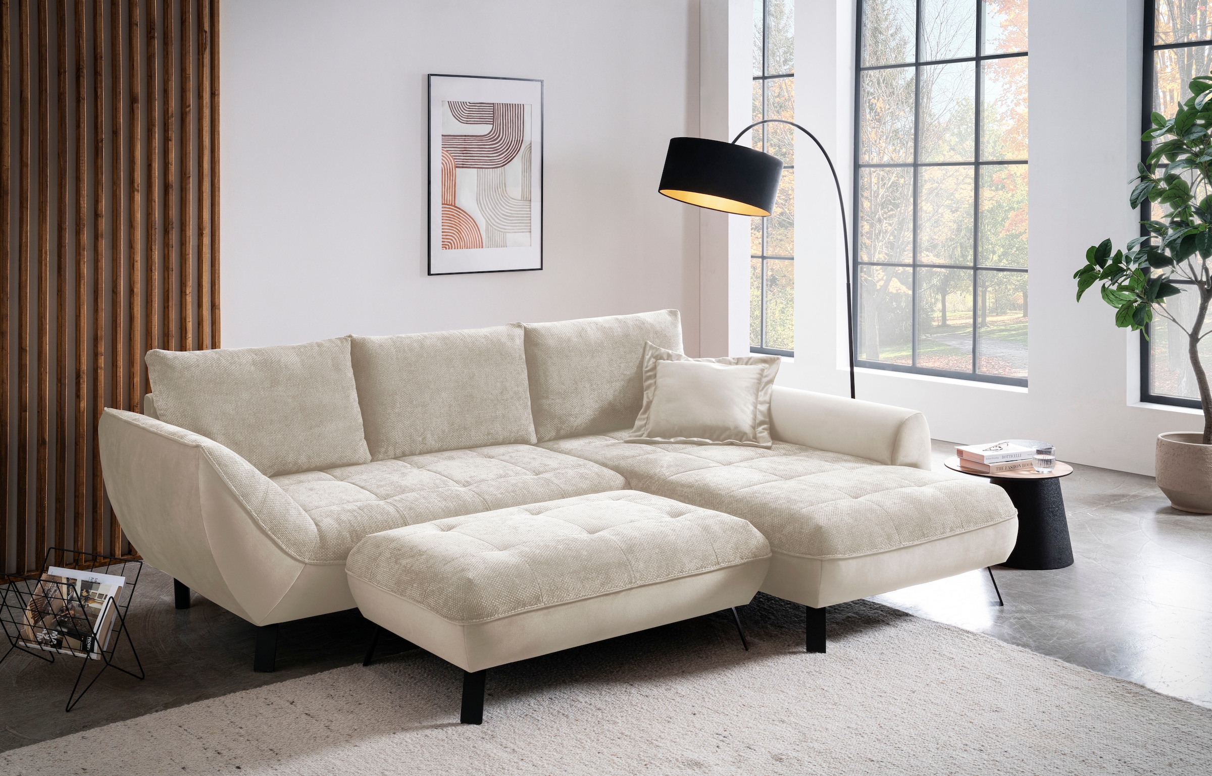 exxpo - sofa fashion Ecksofa »Bellinii, Materialmix, Strukturbezug und pflegeleichter Microvelours«, bequem und modern, Materialmix, L-Form