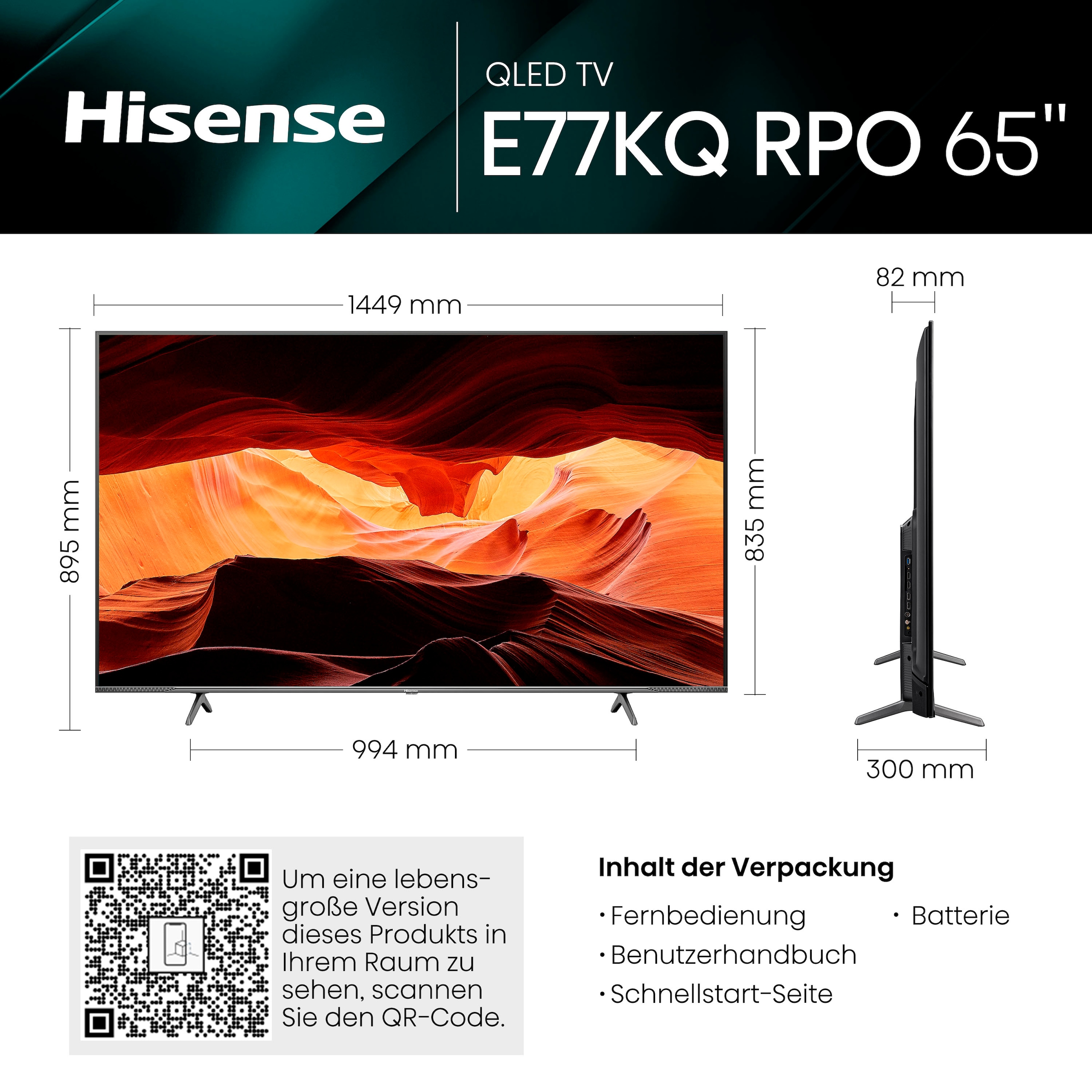 Hisense LED-Fernseher »65E77KQ PRO«, 4K Ultra HD, Smart-TV
