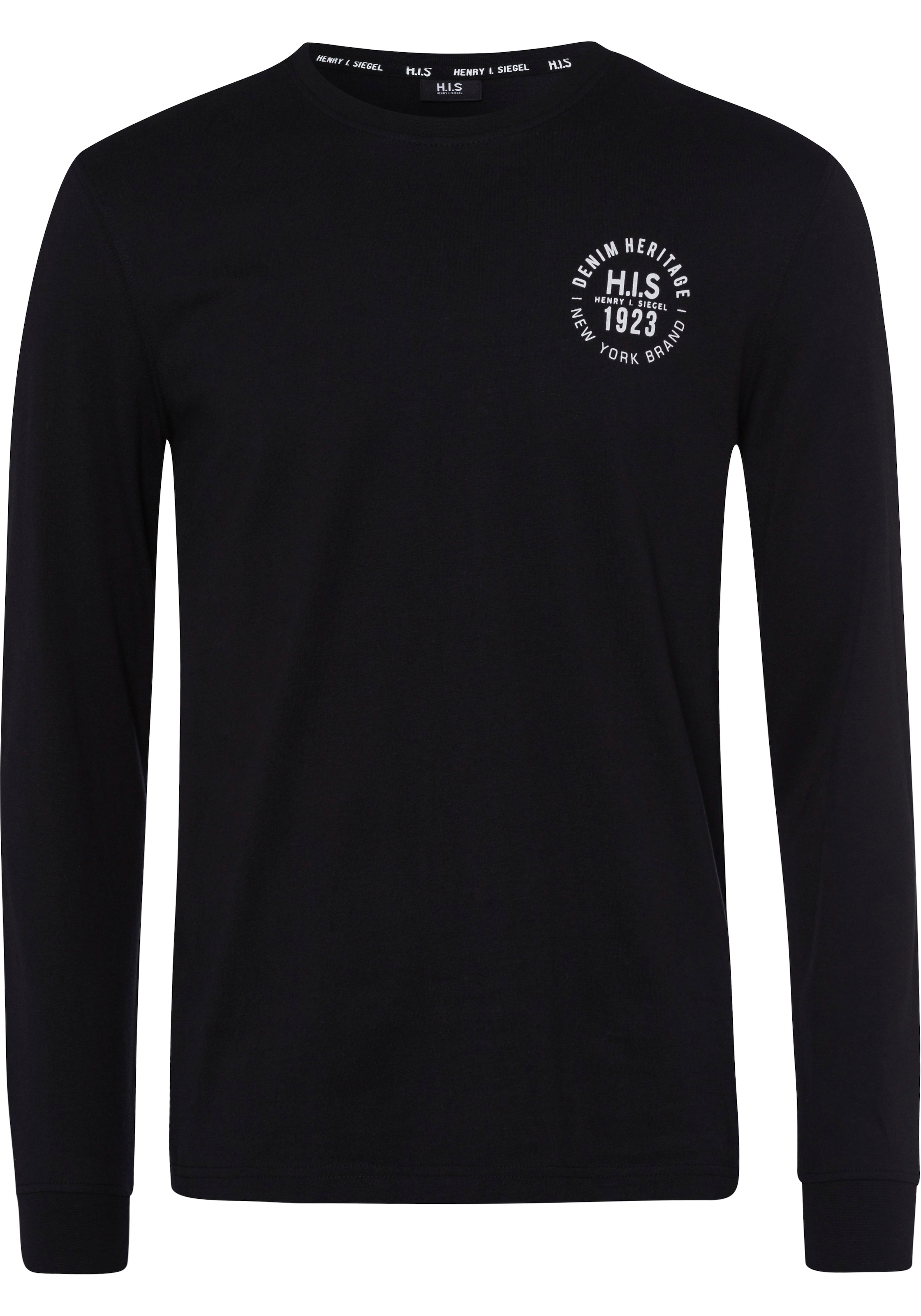 H.I.S Langarmshirt, (Packung, 2 tlg., 2er-Pack), Langarm, bedruckt, Rundhalsausschnitt, aus 100% Baumwolle