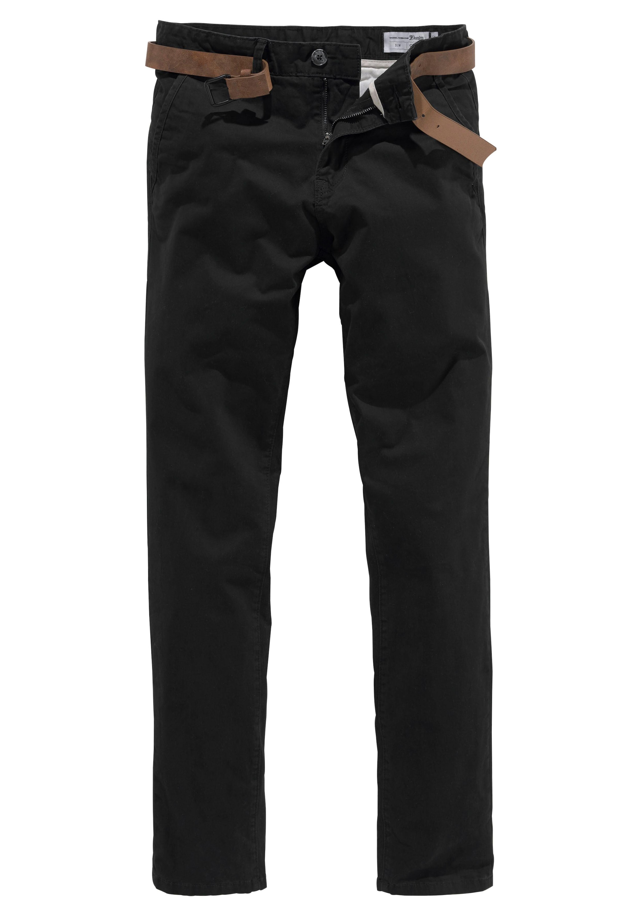 TOM TAILOR Denim Chinohose, (mit Gürtel), leicht vorgewaschen