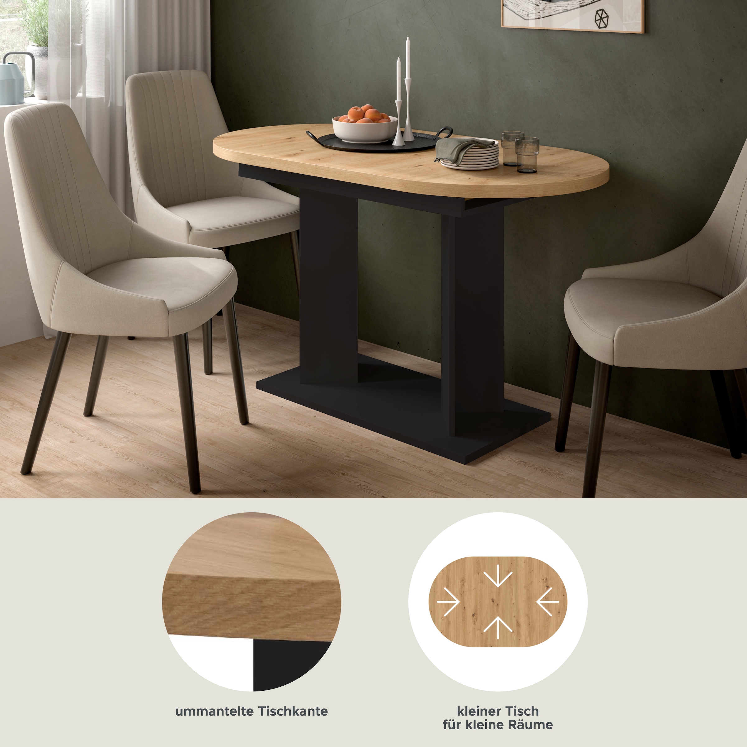 Home affaire Esstisch »GERO, 130-170 cm, ausziehbar, Säulengestell« in verschiedenen Ausführungen erhältlich, 1 Stk. tlg. Tisch, Esstisch, Esszimmer, Esszimmertisch, Küchetisch, Bartisch
