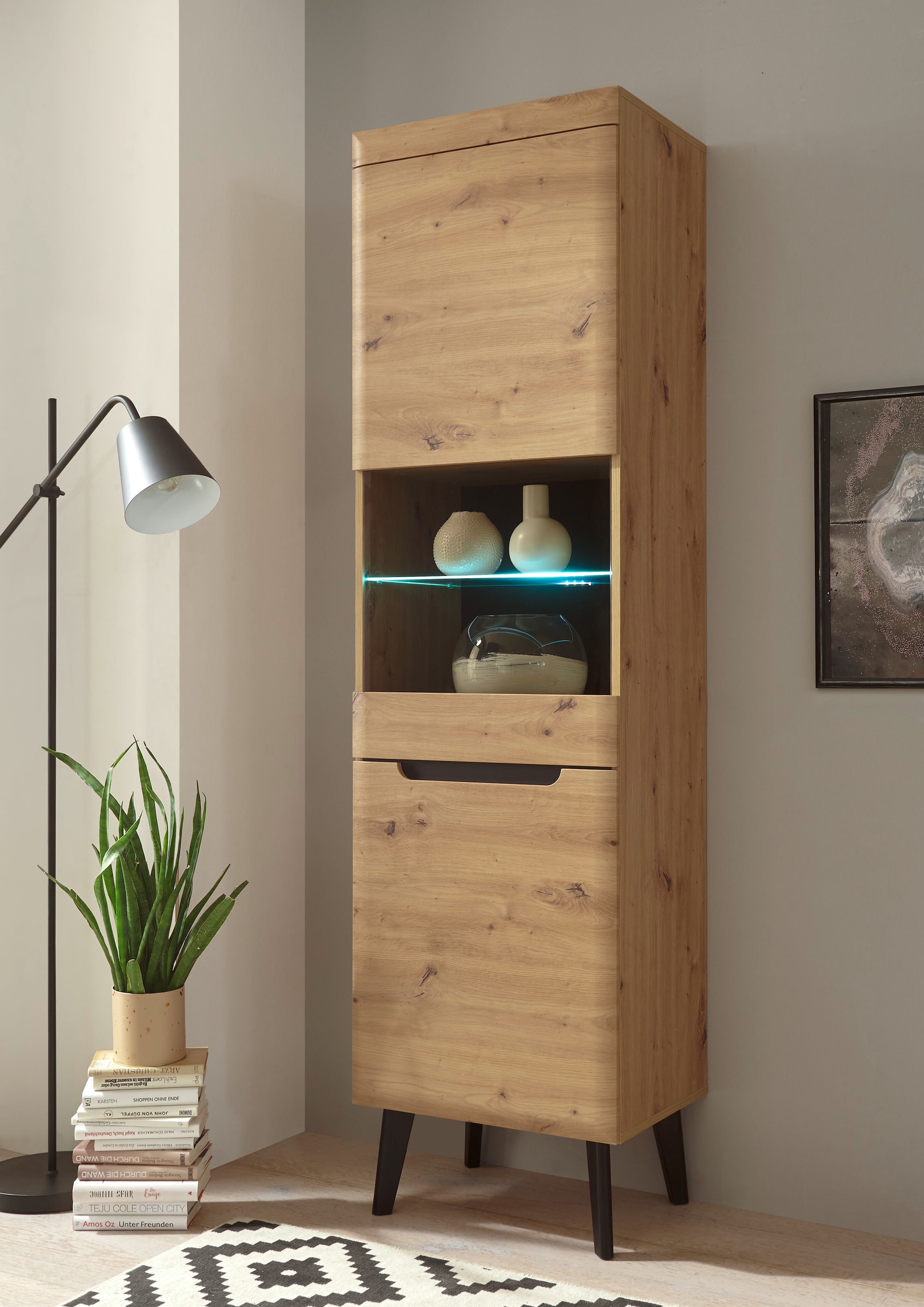 INOSIGN Vitrine »Torge, Hochschrank, Glasvitrine, Standvitrine, Vitrinenschrank«, (1 St.), in drei verschiedenen Farben verfügbar, Glastür & -boden, 53 cm breit