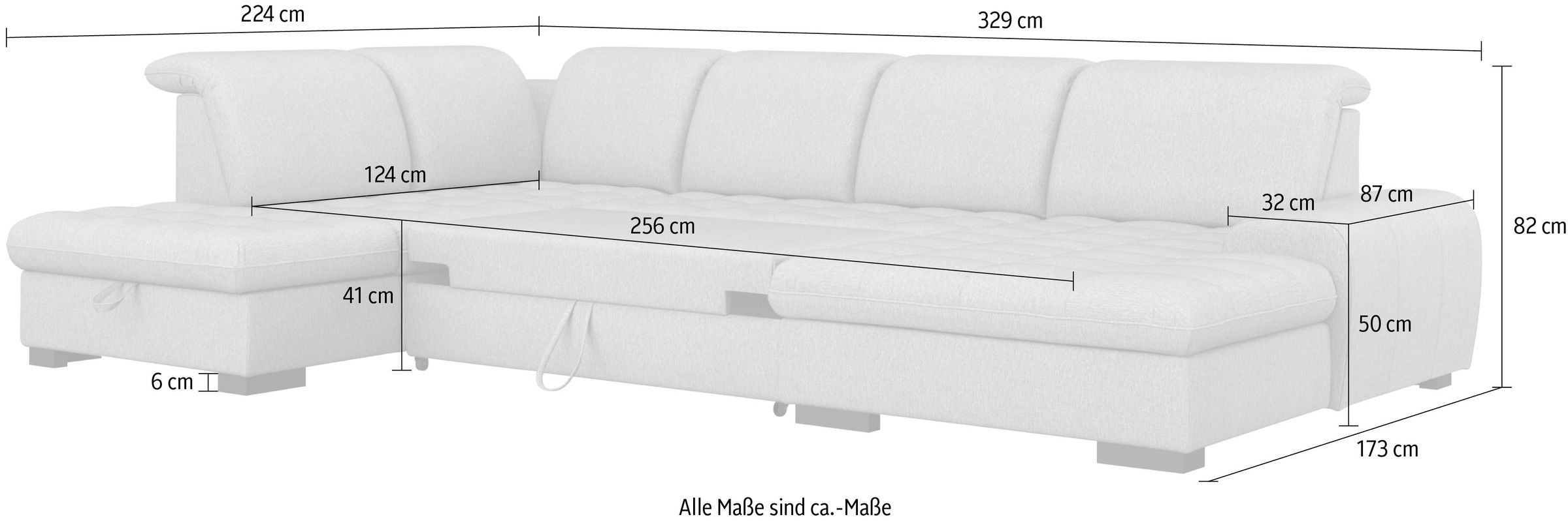 sit&more Wohnlandschaft »Luxor U-Form«, wahlweise mit Bettfunktion, Bettkasten und Kopfteilverstellung