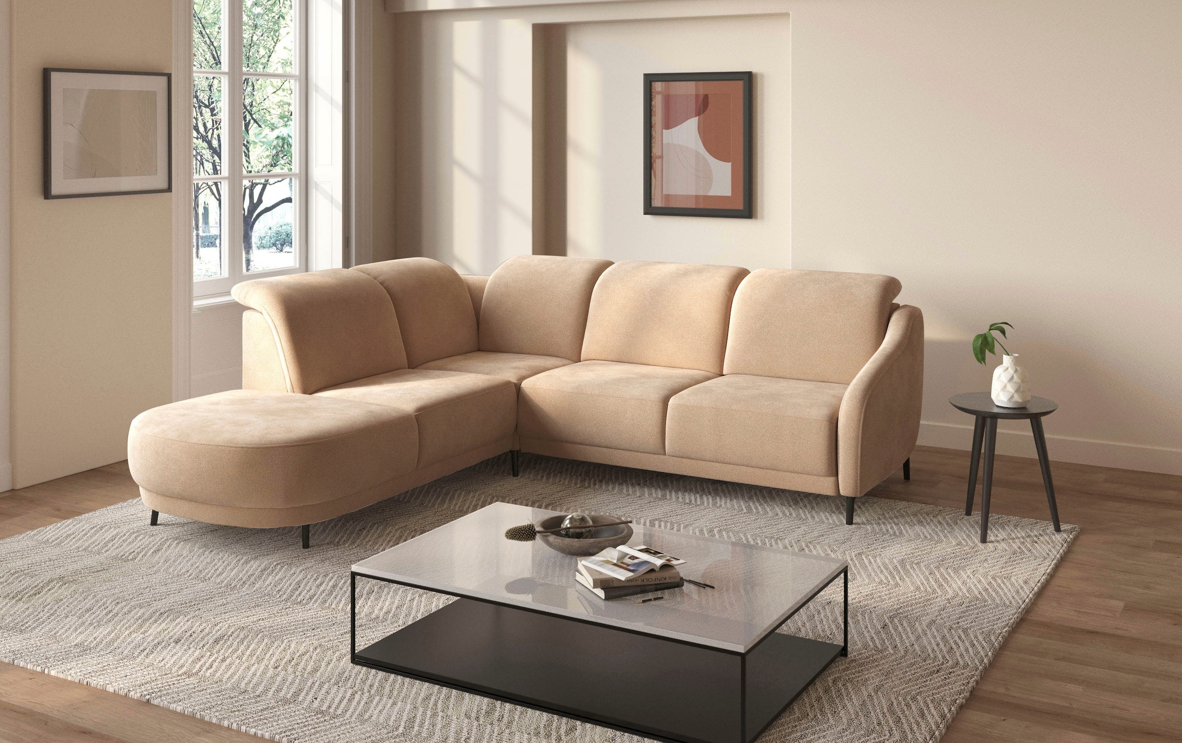 sit&more Ecksofa »Blues L-Form« wahlweise mit Klapptisch und USB