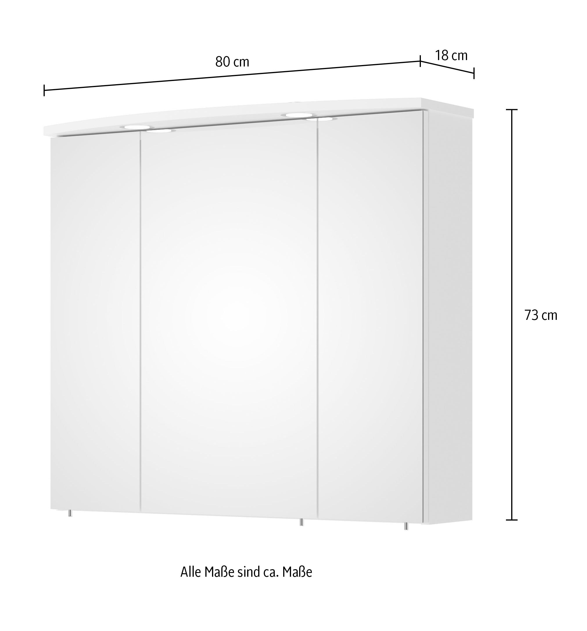 Saphir Badezimmerspiegelschrank »Spiegelschrank Serie 3006 inkl. LED-Aufsatzbeleuchtung, 3 Türen«, Badschrank 80 cm breit, inkl. Steckdose und Türdämpfer