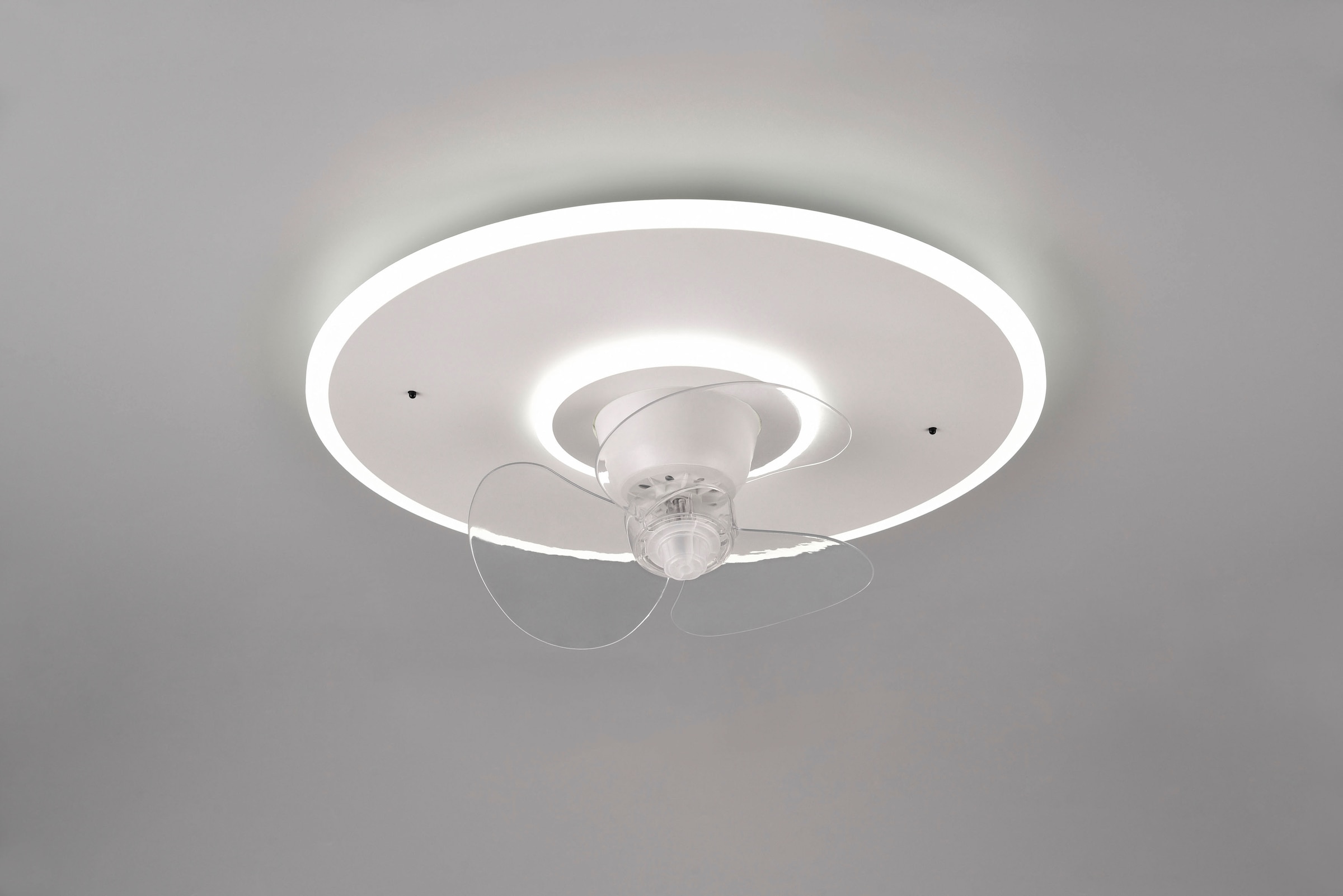 REALITY Leuchten LED Deckenleuchte »Nybro Deckenventilator« LED-Board 1 Stk. warmweiß - kaltweiß Deckenlampe, Ventilator 3 Stufen, Fernbedienung,Lichtfarbe einstellbar