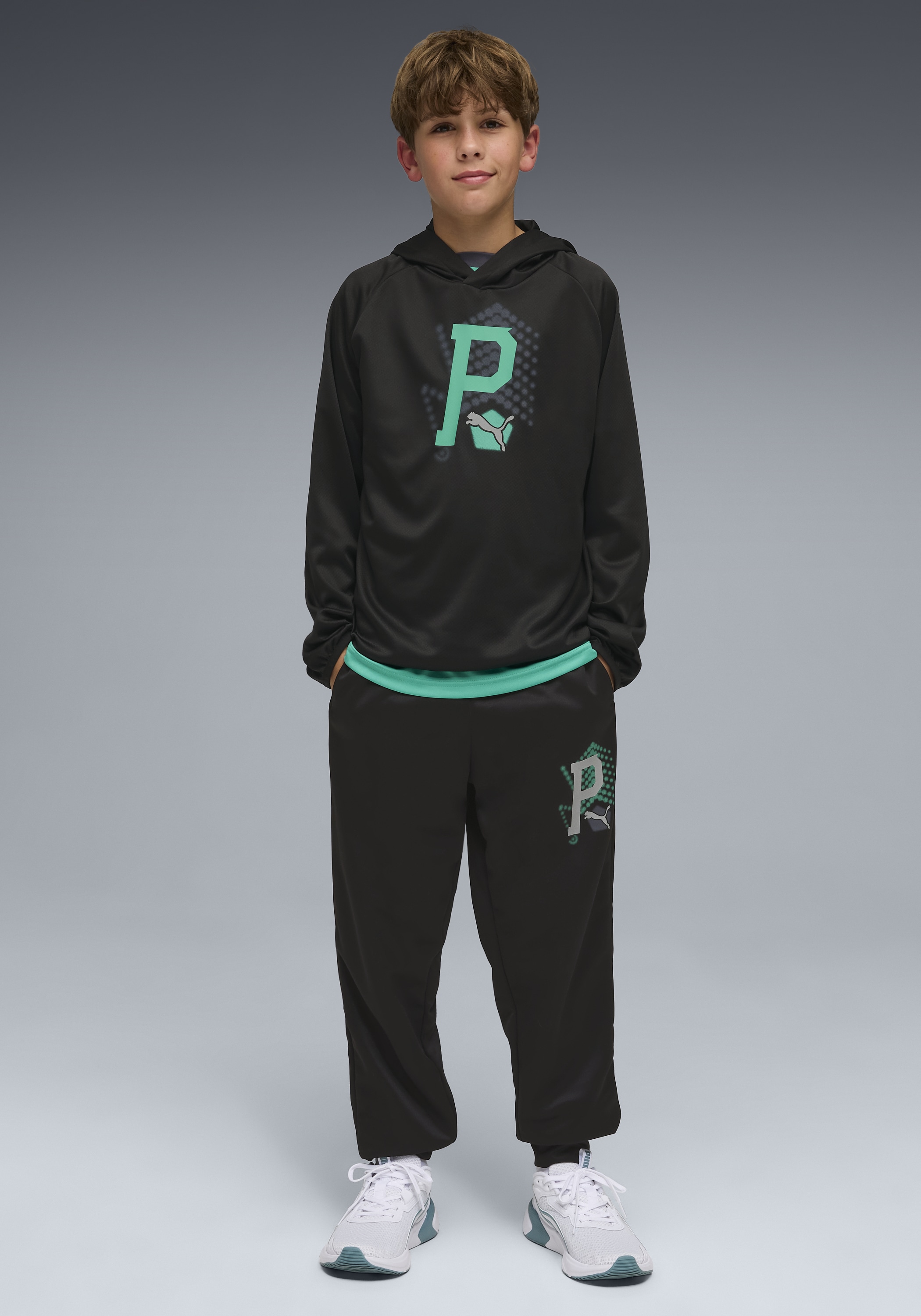 PUMA Kapuzensweatshirt »ACTIVE SPORTS LIGHTWEIGHT POLY HOODIE B«, mit Kapuze, mit Print-Applikation, Regular Fit
