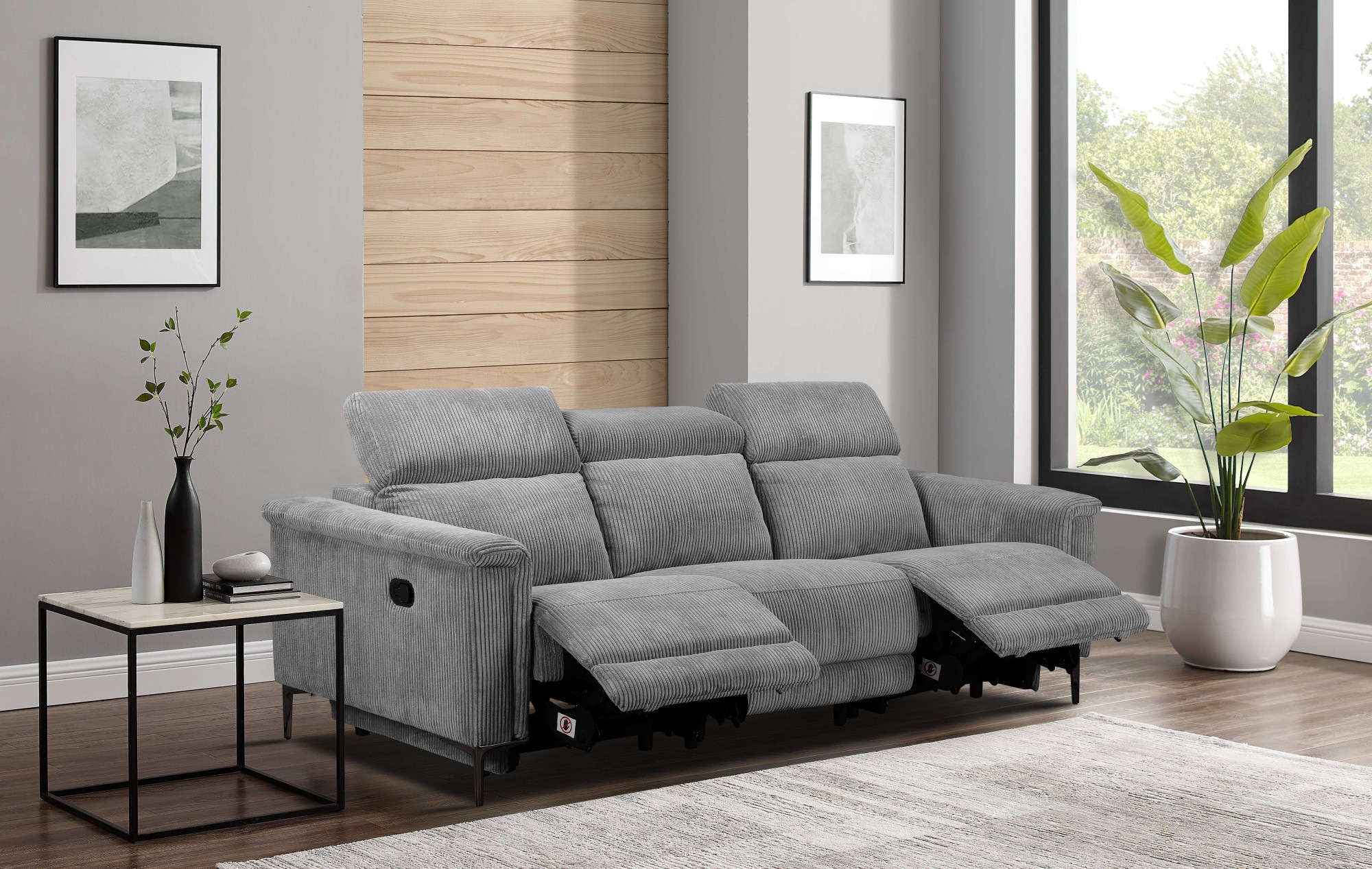 Places of Style 3-Sitzer »Lund Cord, mit manueller o. elektrischer Relaxfunktion in 2 Sitzen,«, USB-A, Kopfteilverstellung, Breite 222 cm