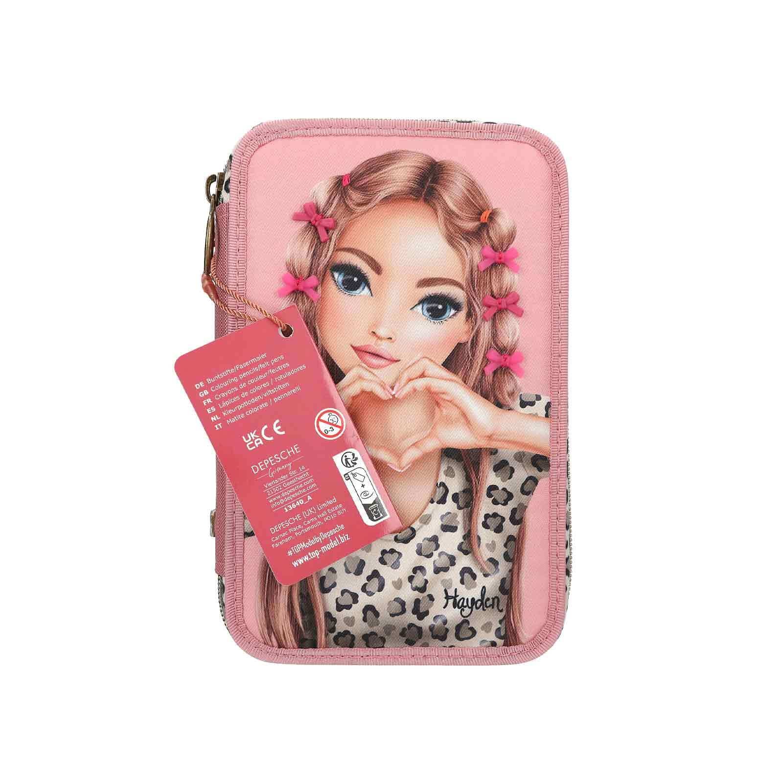 Depesche Buntstift »3-Fach Federtasche LEOHEART mit Schleifen TOPModel 7,5 x 13 x 20 cm rosa«