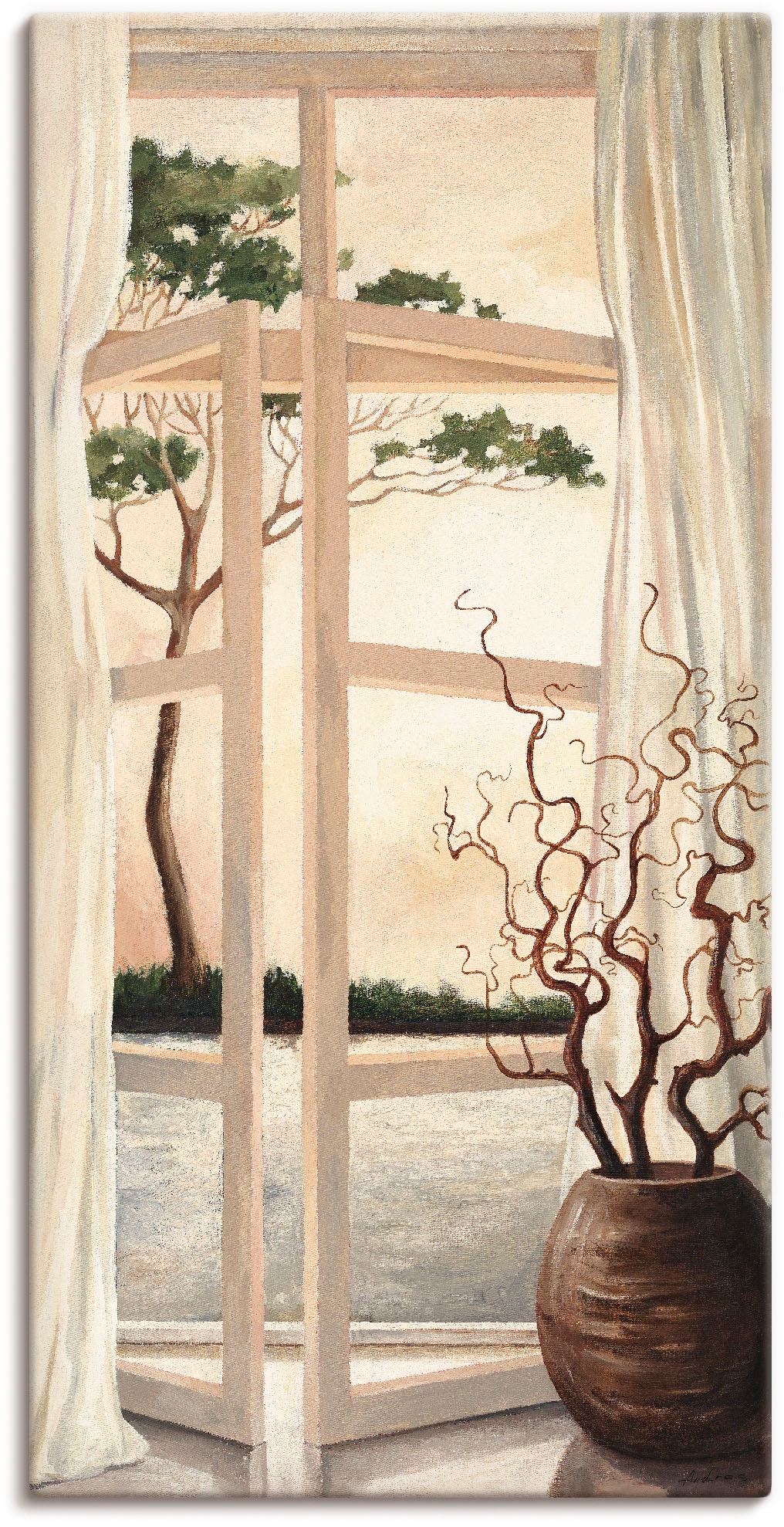 Poster Größen als Alubild, Wandbild St.), »Fensterbild versch. bequem (1 oder in Sonnenuntergang«, Leinwandbild, kaufen Wandaufkleber Artland Toskanischer Fensterblick,