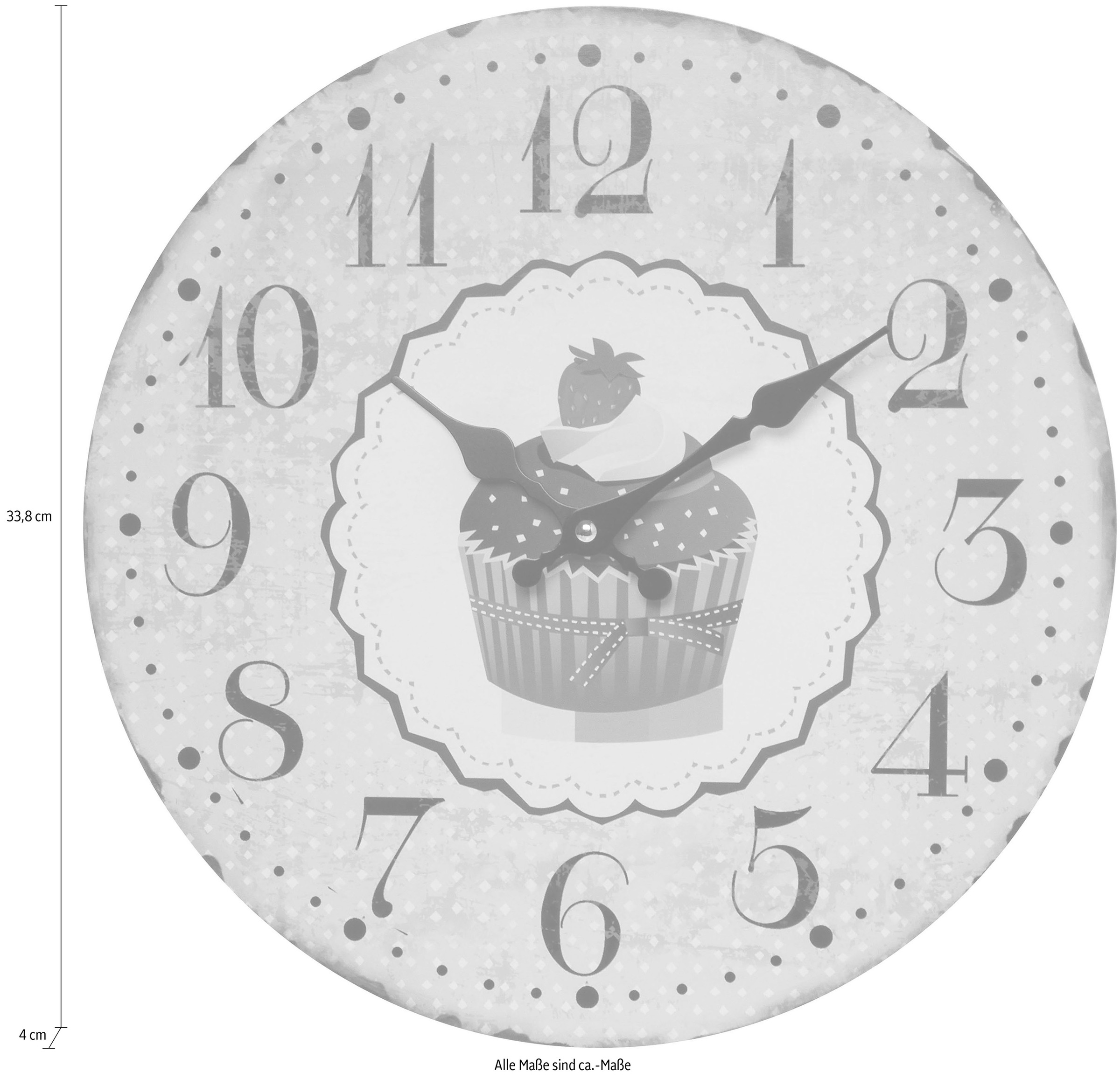 Myflair Möbel & Accessoires Wanduhr »"Cupcake, braun"«, rund, Ø 33,8 cm, Shabby Optik, dekorativ in Küche & Wohnzimmer