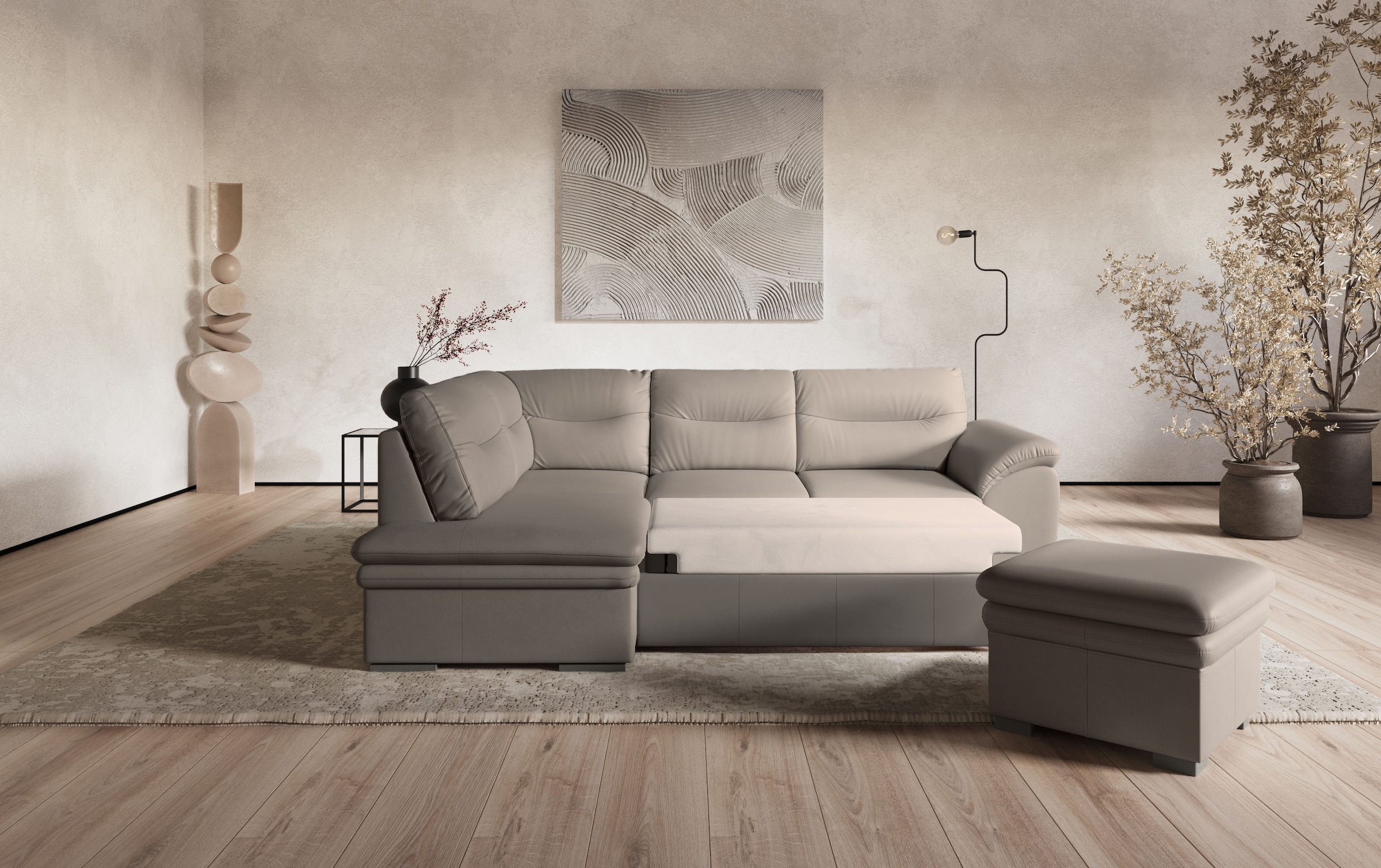 COTTA Ecksofa »Leandra L-Form«, wahlweise mit Bettfunktion & Bettkasten