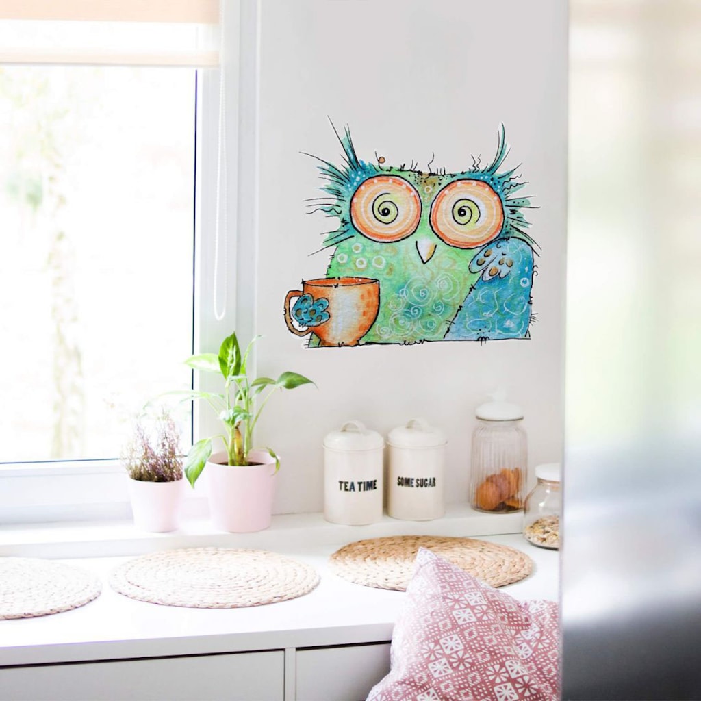 Wall-Art Wandtattoo »Vogel Kaffee Eule Coffee Owl«, (1 St.)