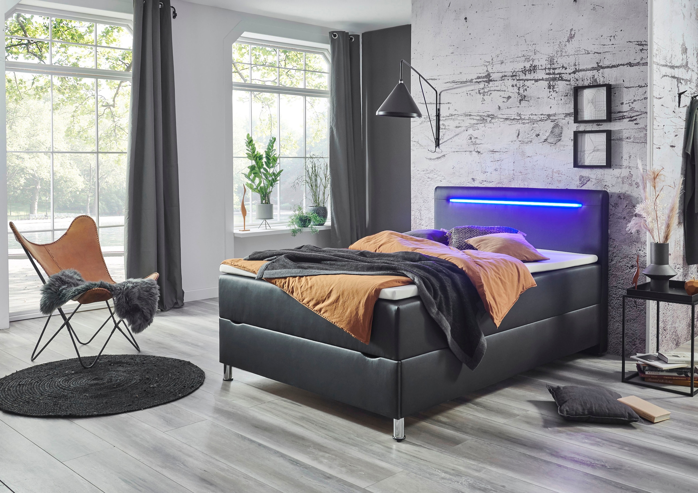 Boxbett Candela, mit LED-Beleuchtung, Bettkasten und Topper